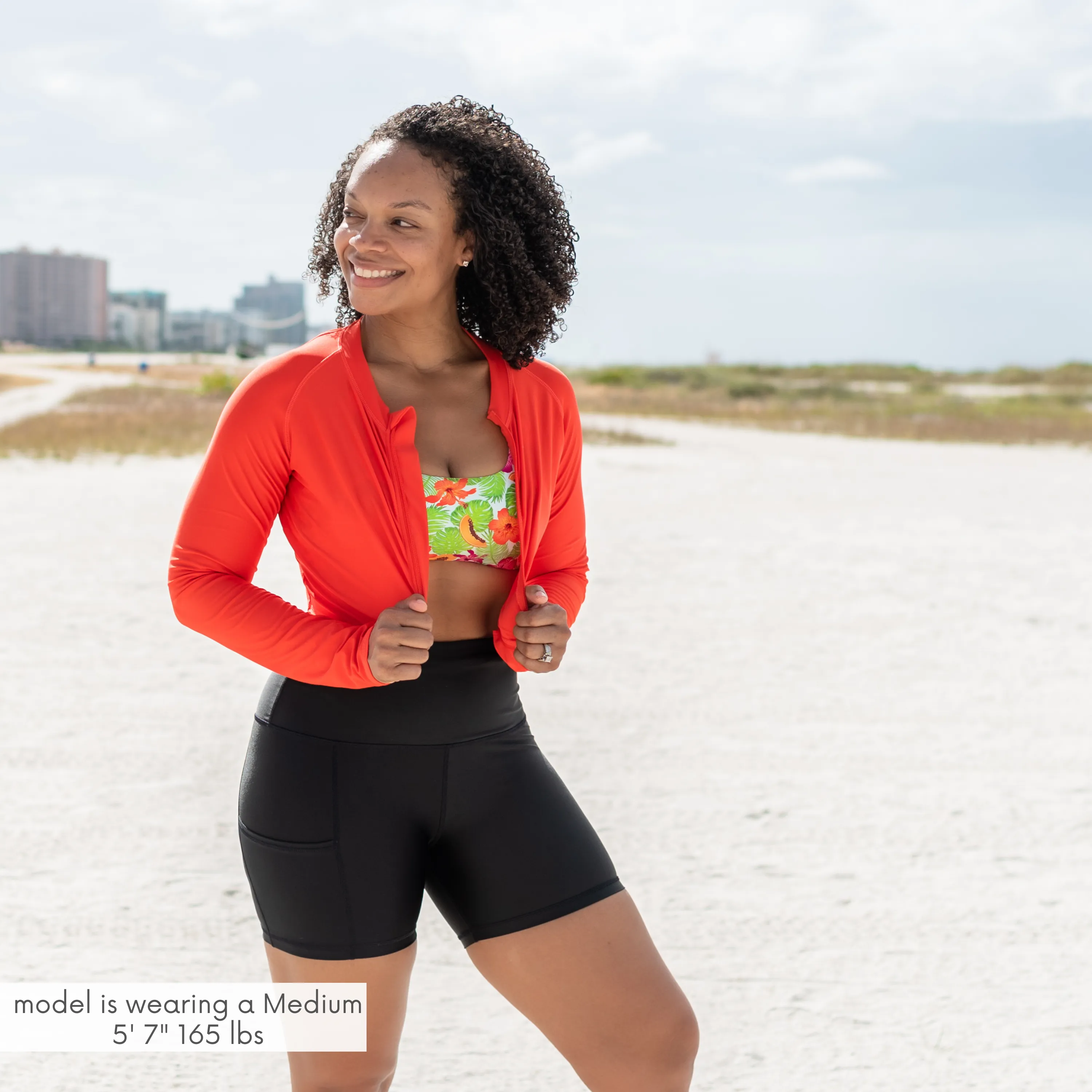 Women's Long Sleeve Crop Rash Guard | Fiesta Red