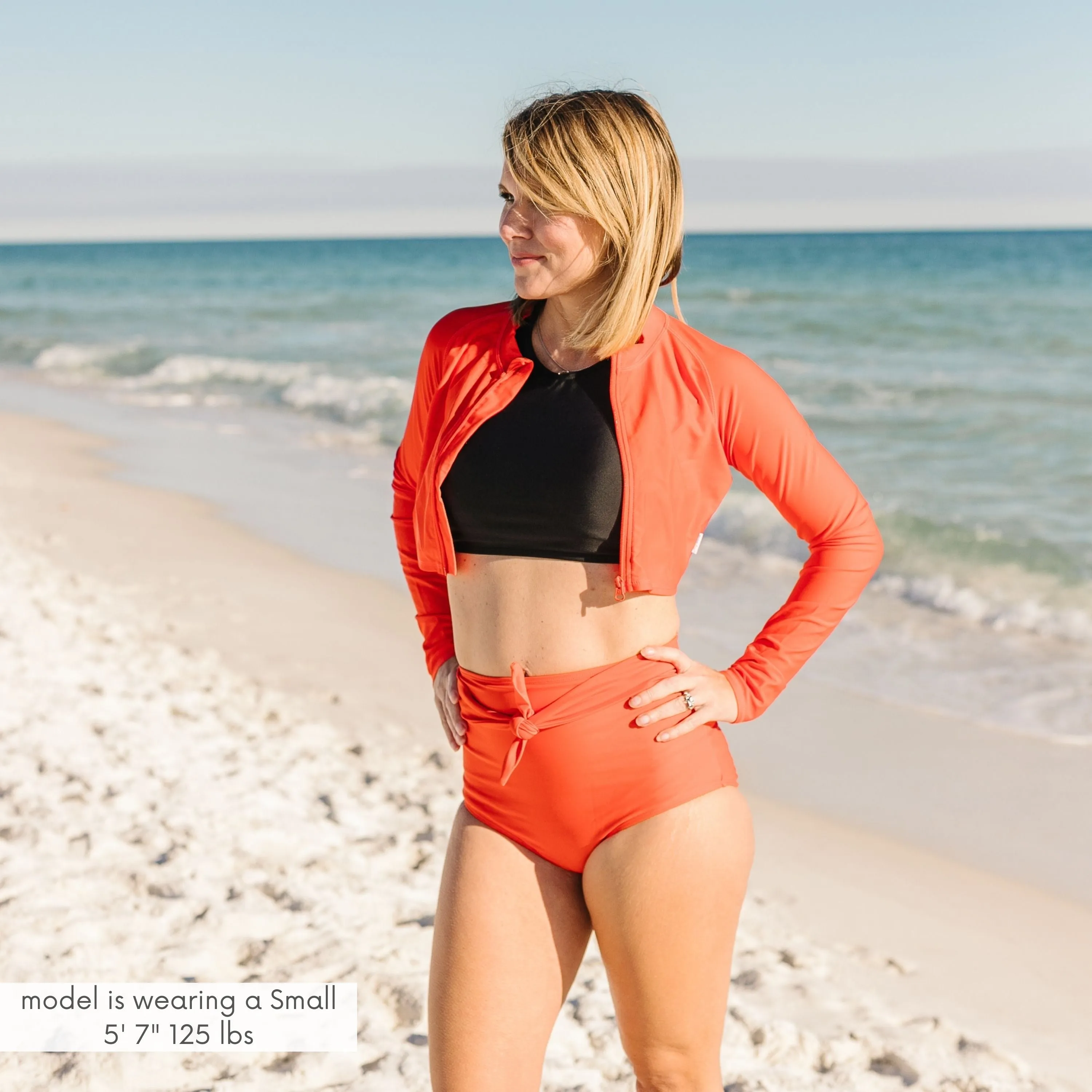 Women's Long Sleeve Crop Rash Guard | Fiesta Red