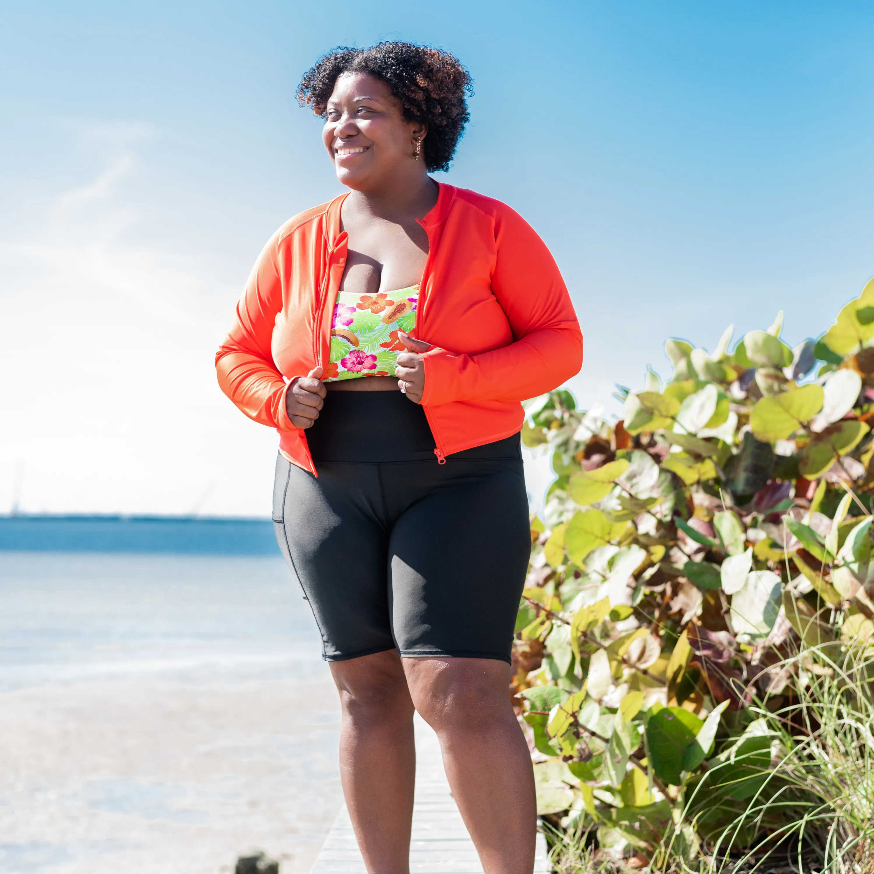 Women's Long Sleeve Crop Rash Guard | Fiesta Red