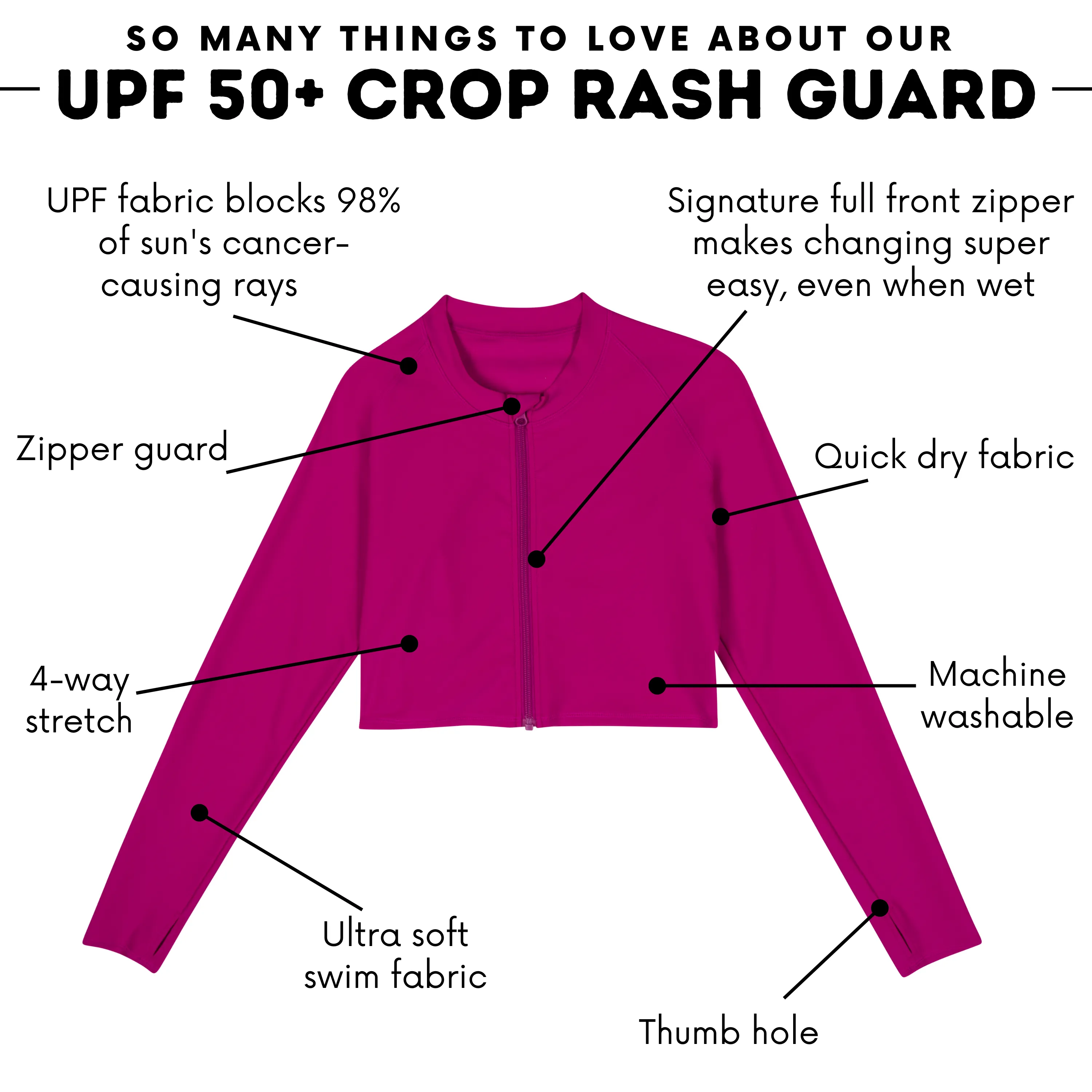 Women's Long Sleeve Crop Rash Guard | Fuchsia