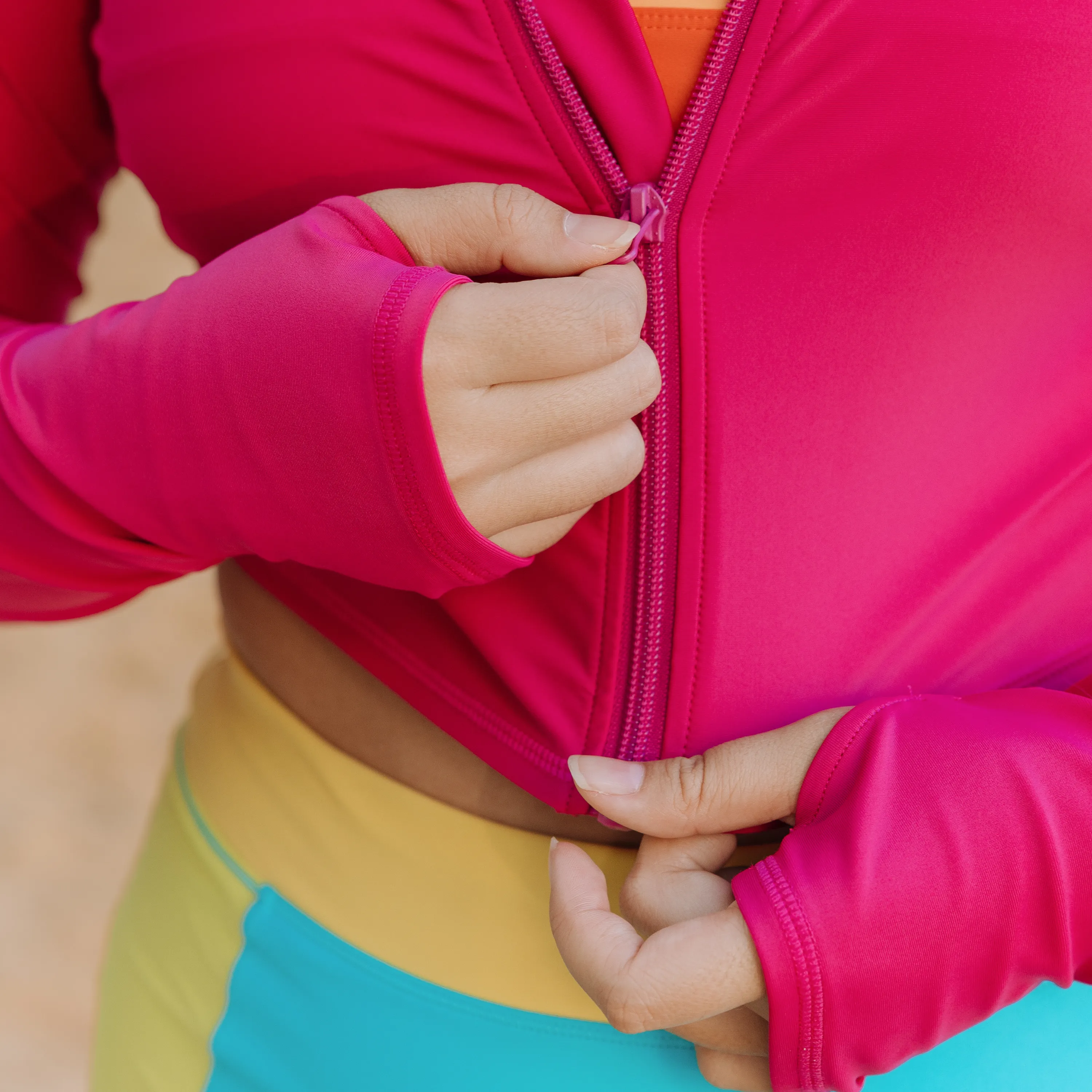 Women's Long Sleeve Crop Rash Guard | Fuchsia