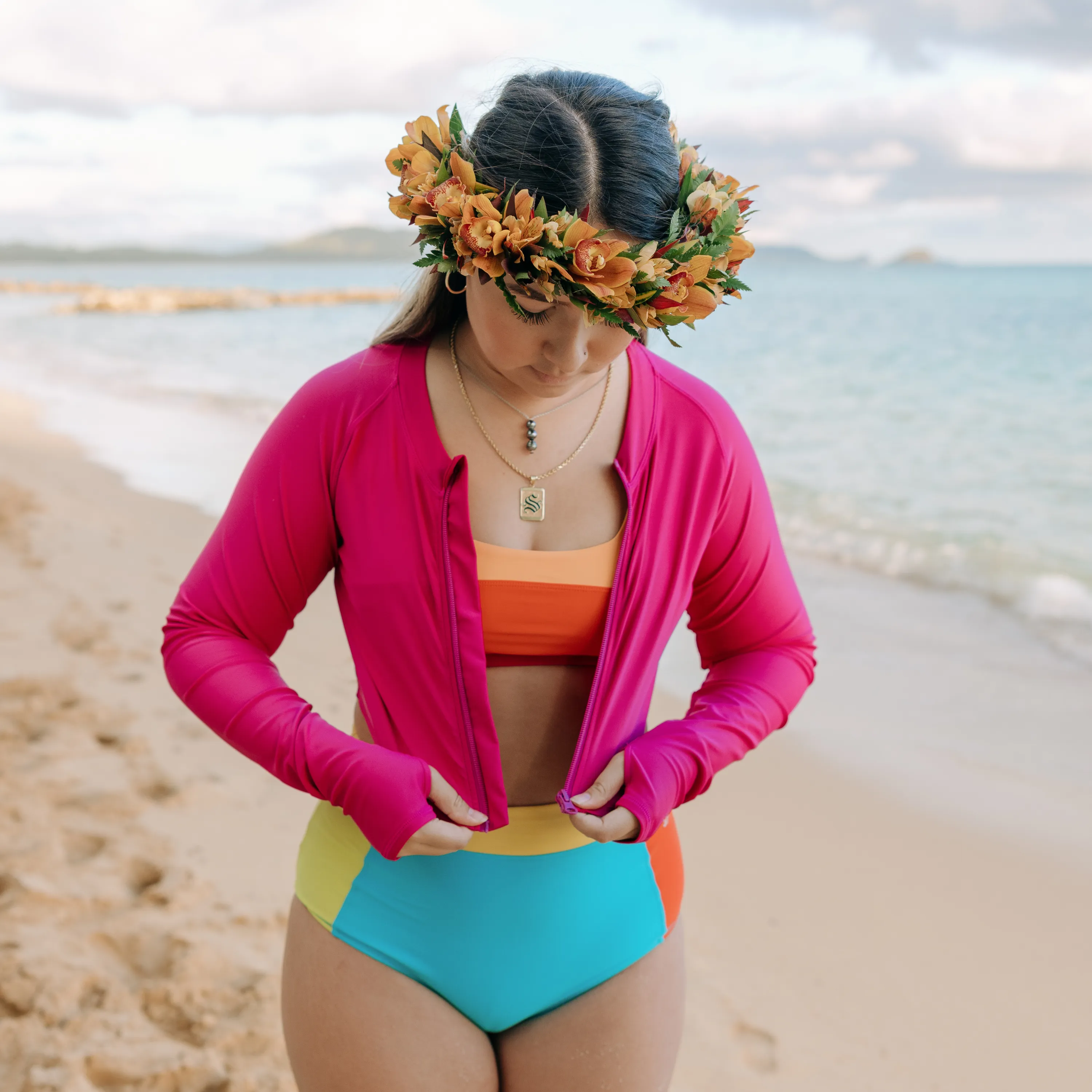 Women's Long Sleeve Crop Rash Guard | Fuchsia