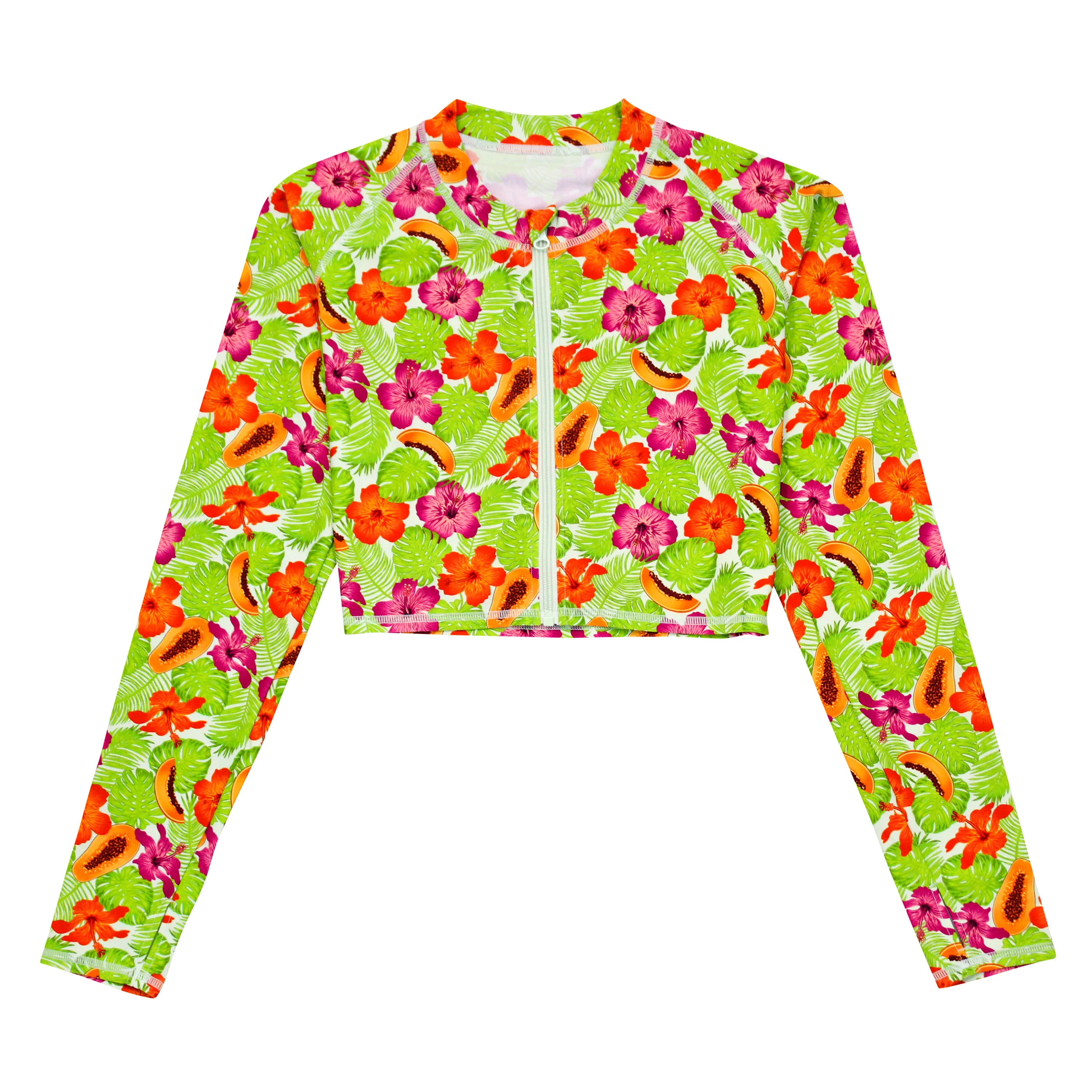 Women's Long Sleeve Crop Rash Guard | Hibiscus