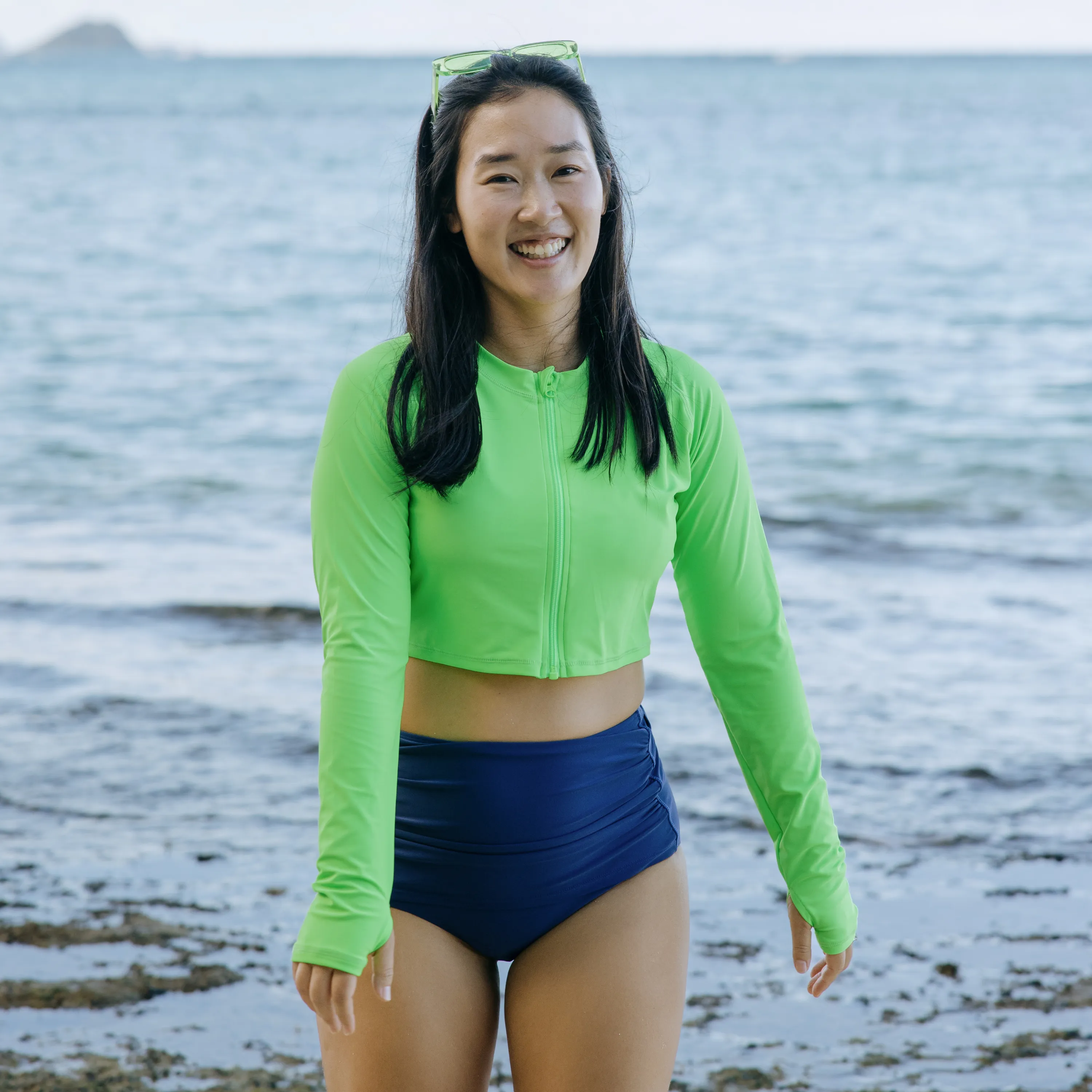 Women's Long Sleeve Crop Rash Guard | Neon Green