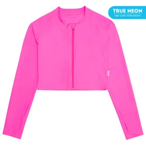 Women's Long Sleeve Crop Rash Guard | Neon Pink
