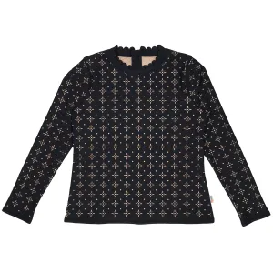 Women's Long Sleeve Laser Cut Scallop Neck Rash Guard - Black