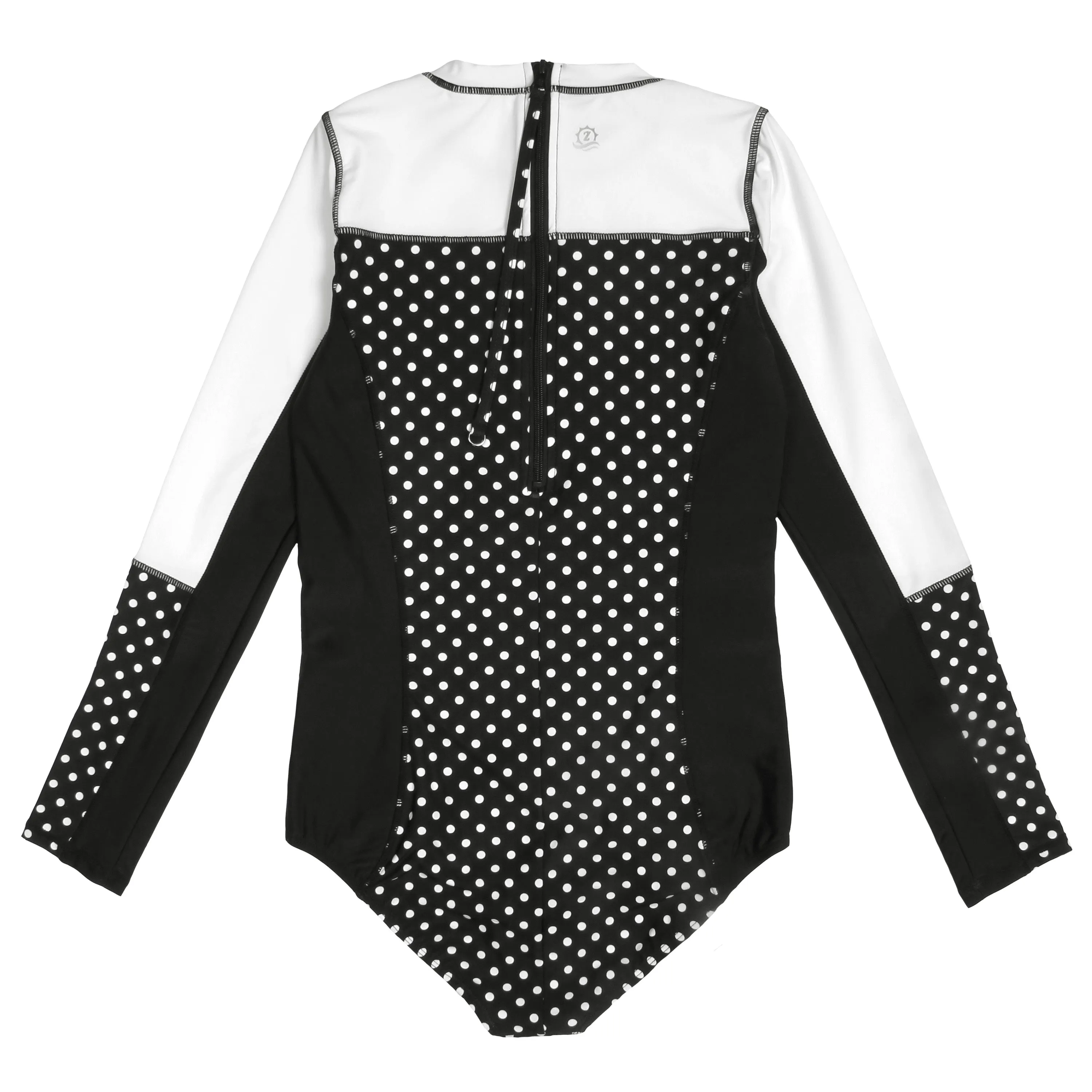 Women's Long Sleeve Surf Suit (One Piece Bodysuit) - "Black Polka Dot"
