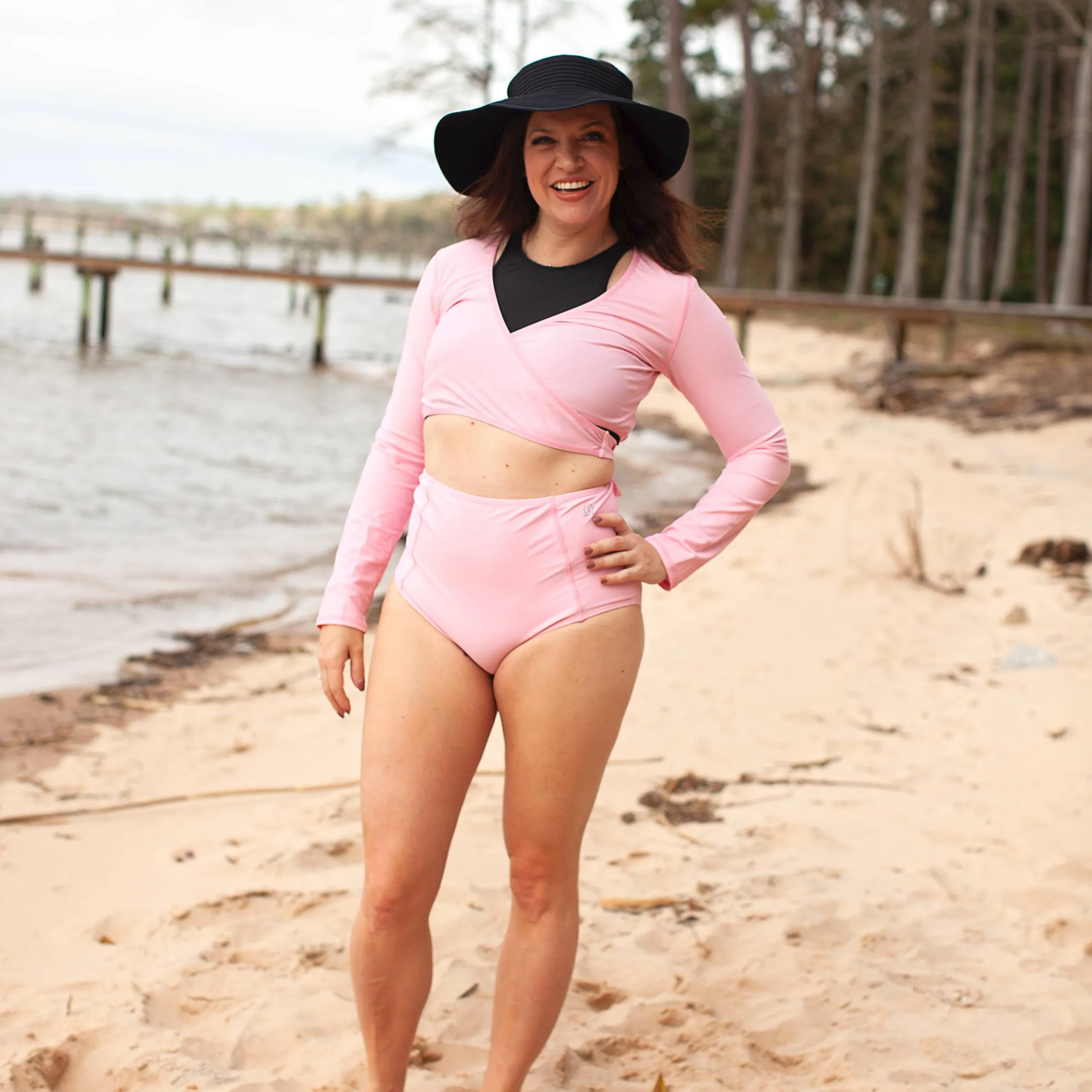 Women's Long Sleeve Swim Wrap Top  - "Orchid Pink