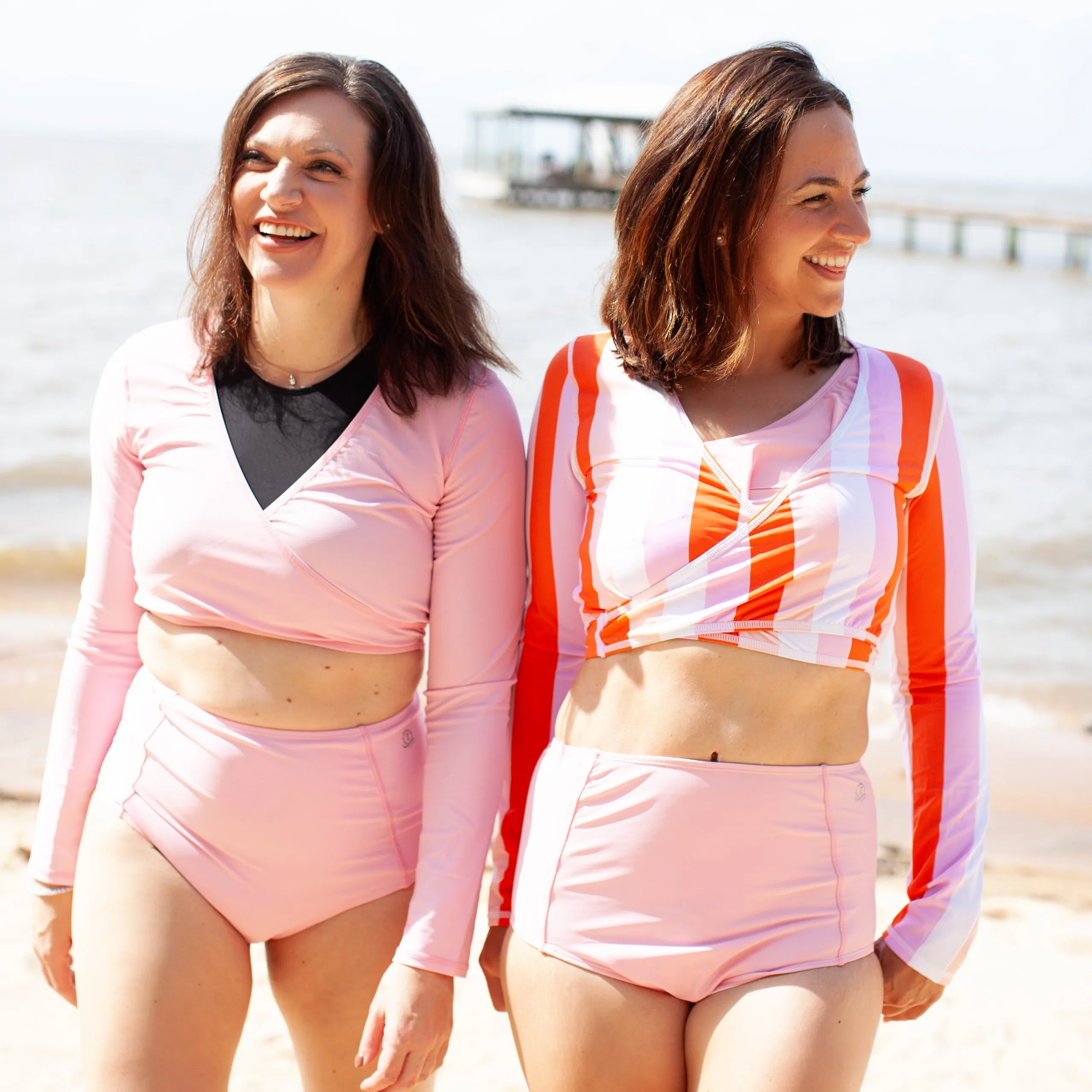 Women's Long Sleeve Swim Wrap Top  - "Orchid Pink