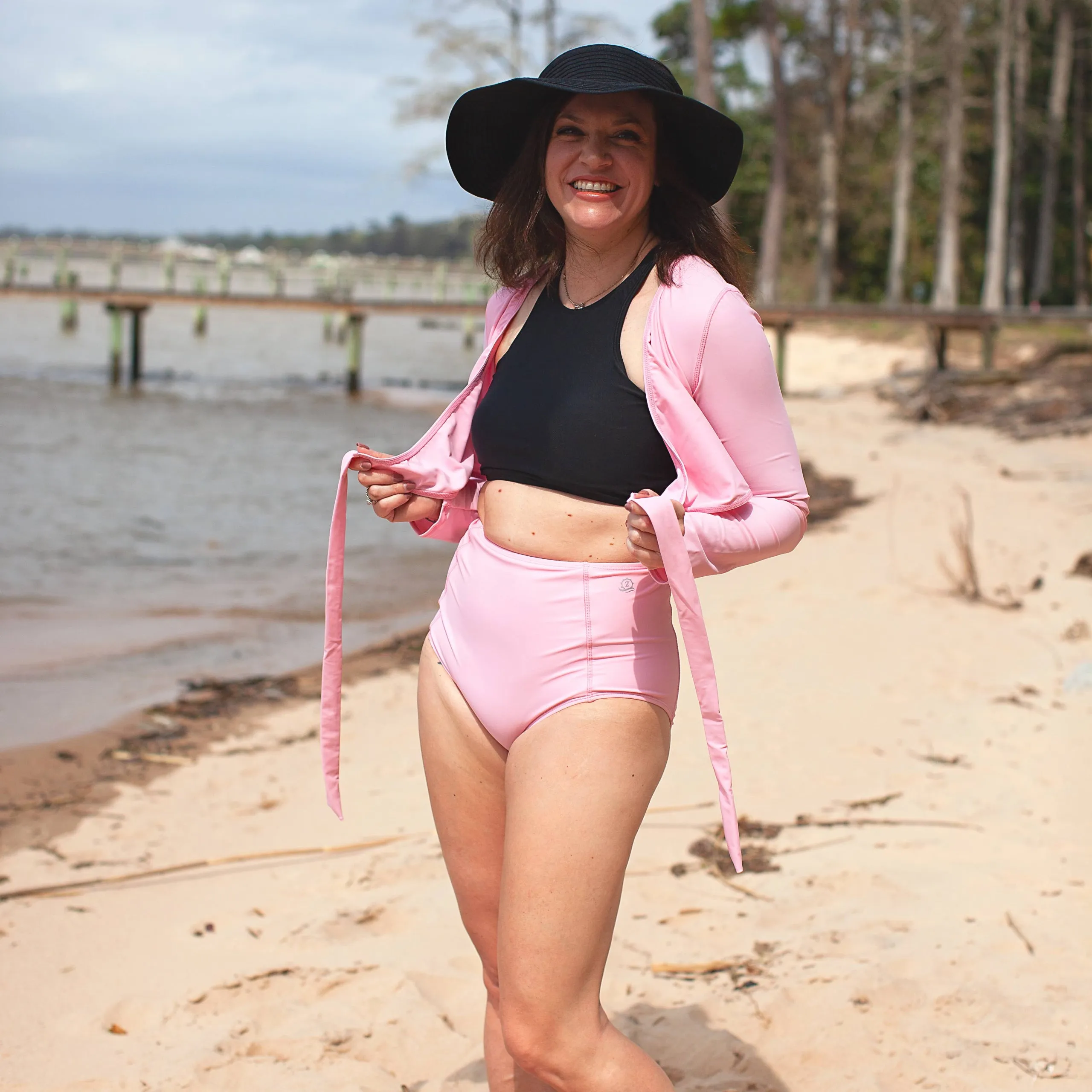 Women's Long Sleeve Swim Wrap Top  - "Orchid Pink