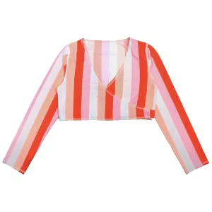 Women's Long Sleeve Swim Wrap Top  - "Peachy Stripes