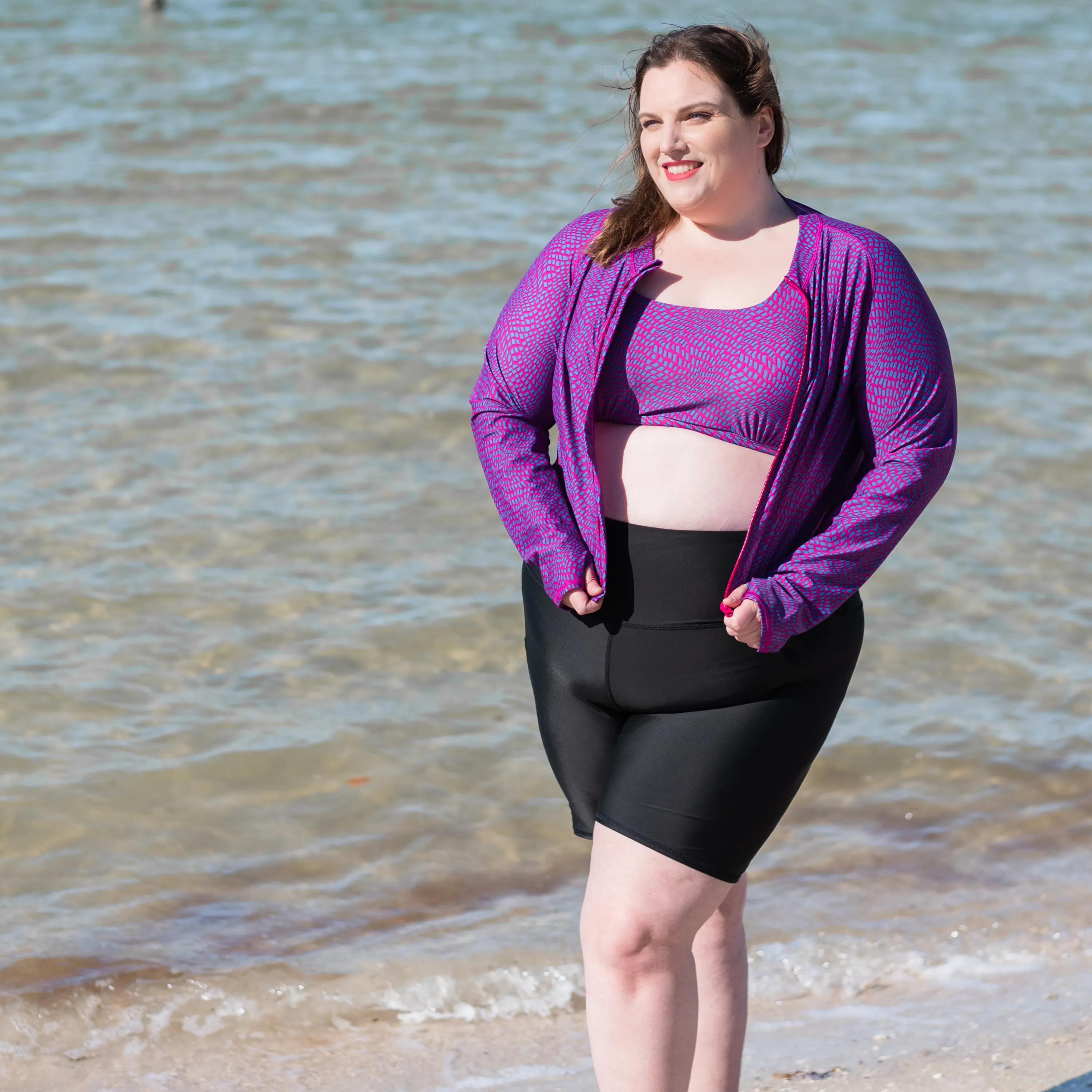 Women's Long Swim Bike Short with Pocket | Black