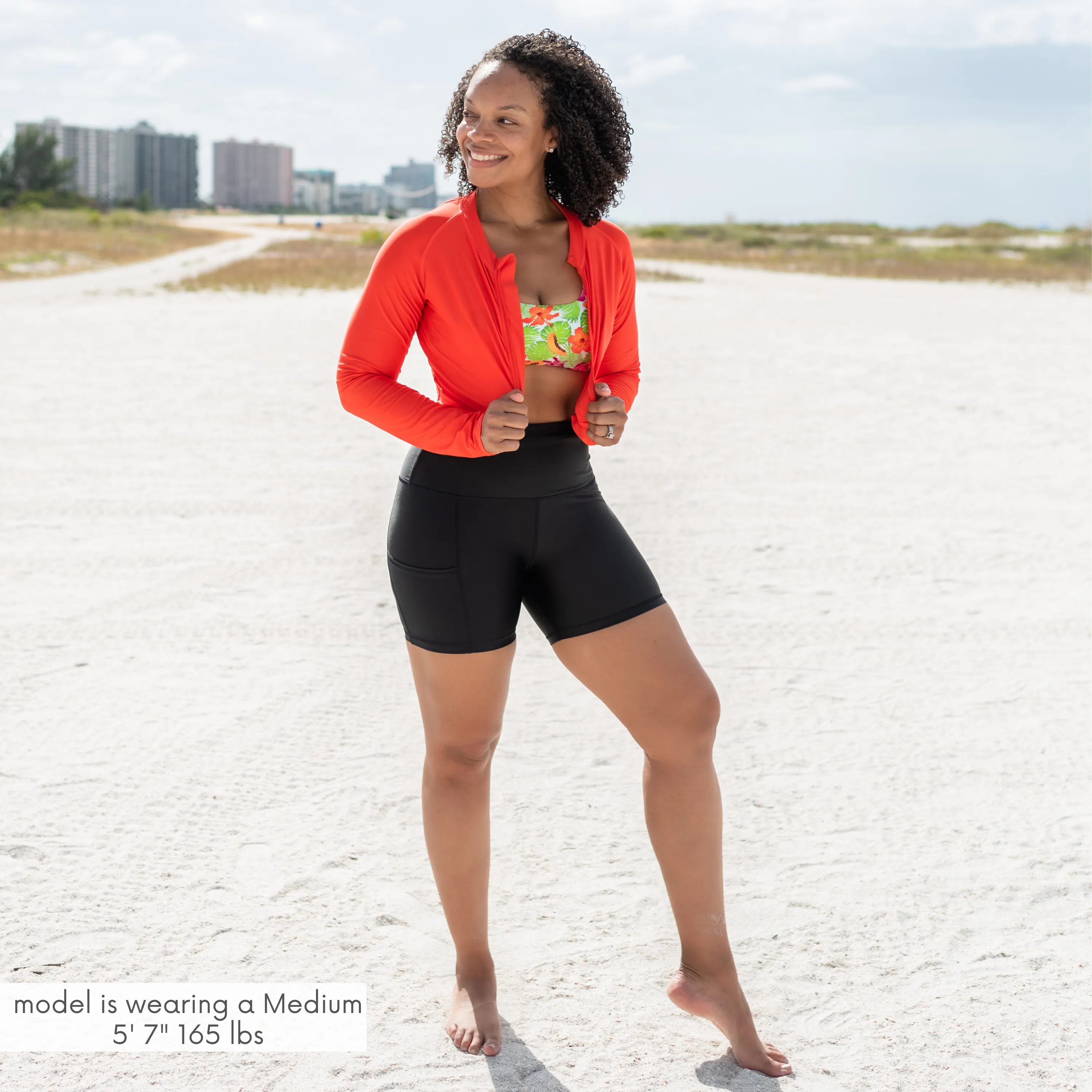 Women's Long Swim Bike Short with Pocket | Black
