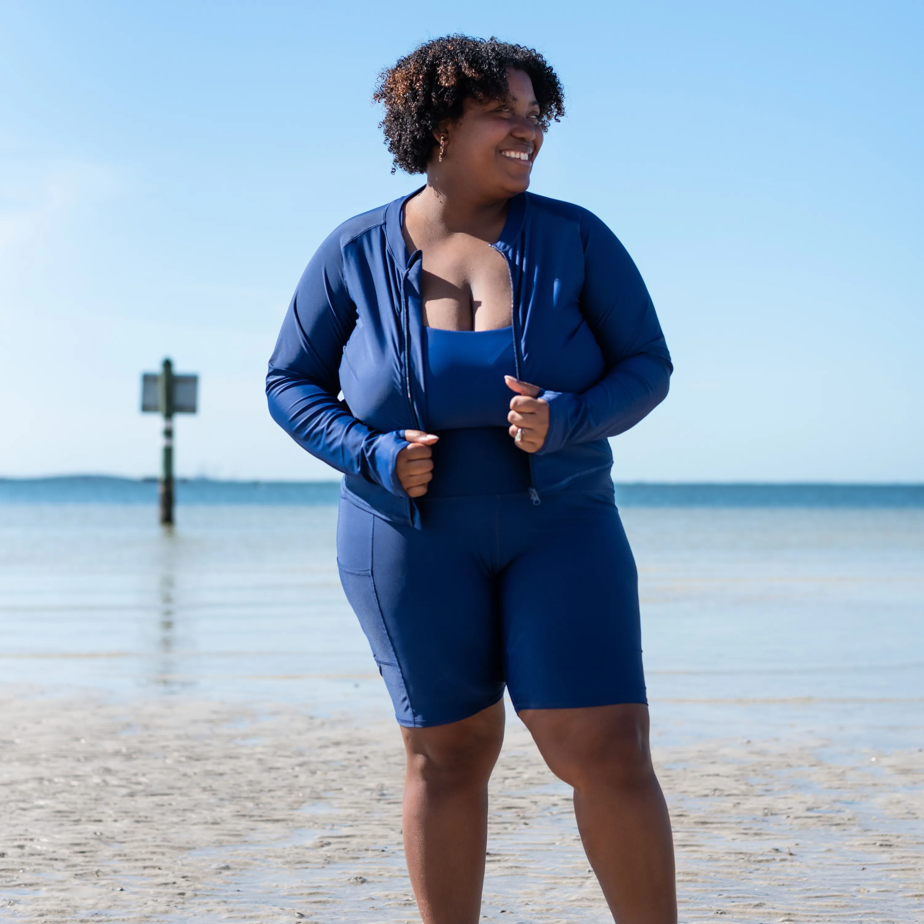 Women's Long Swim Bike Short with Pocket | Navy