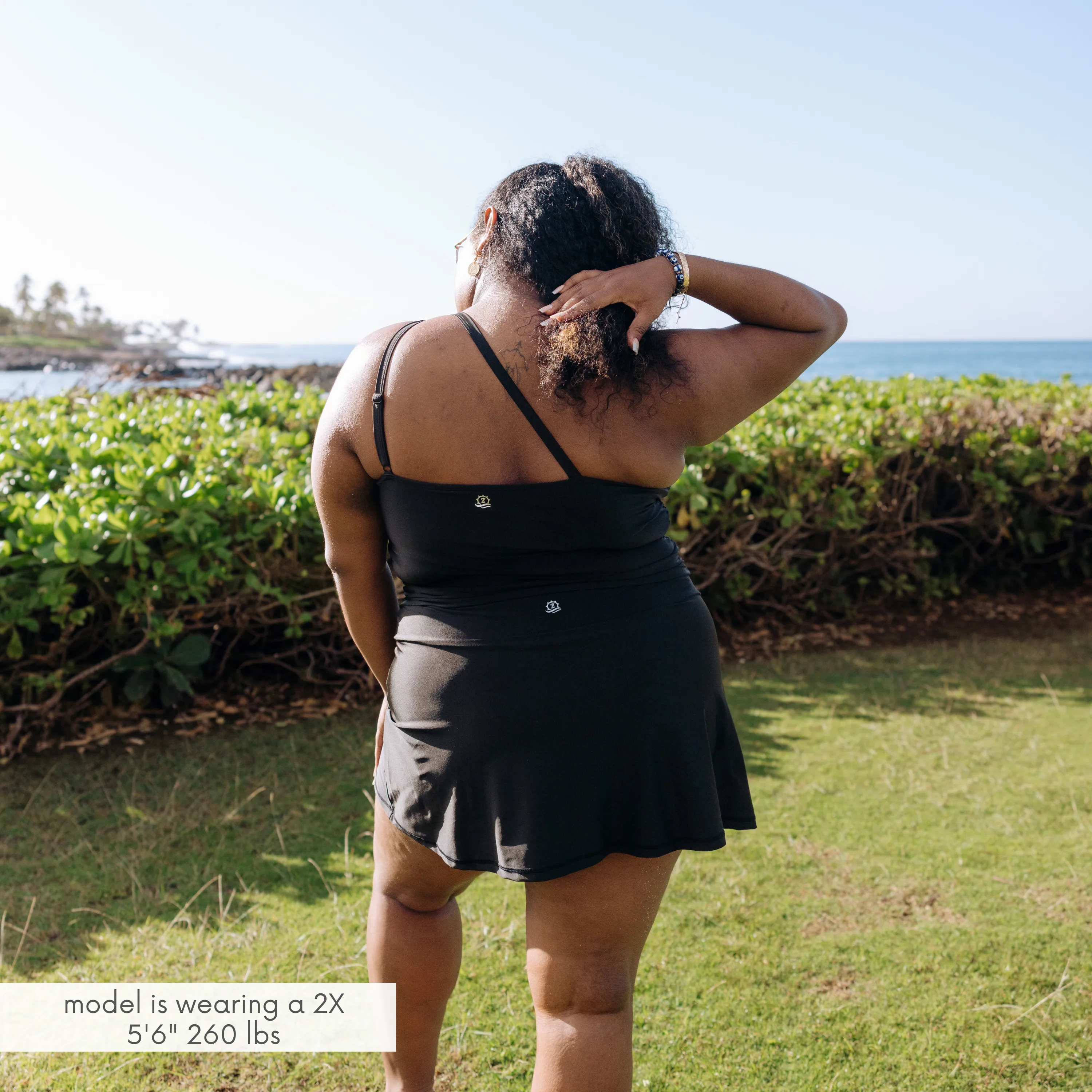 Womens One Shoulder Crop Tankini Top | Black