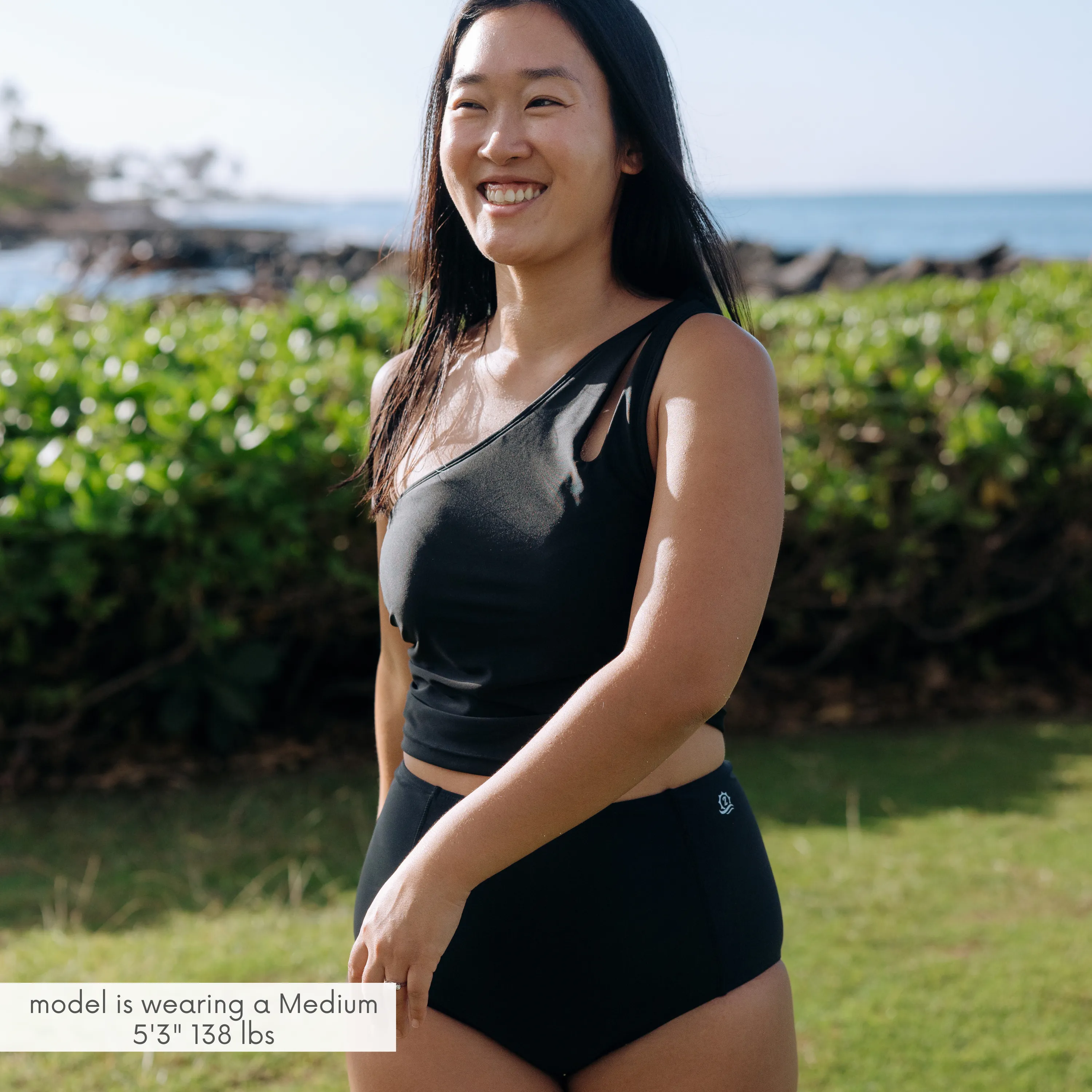 Womens One Shoulder Crop Tankini Top | Black