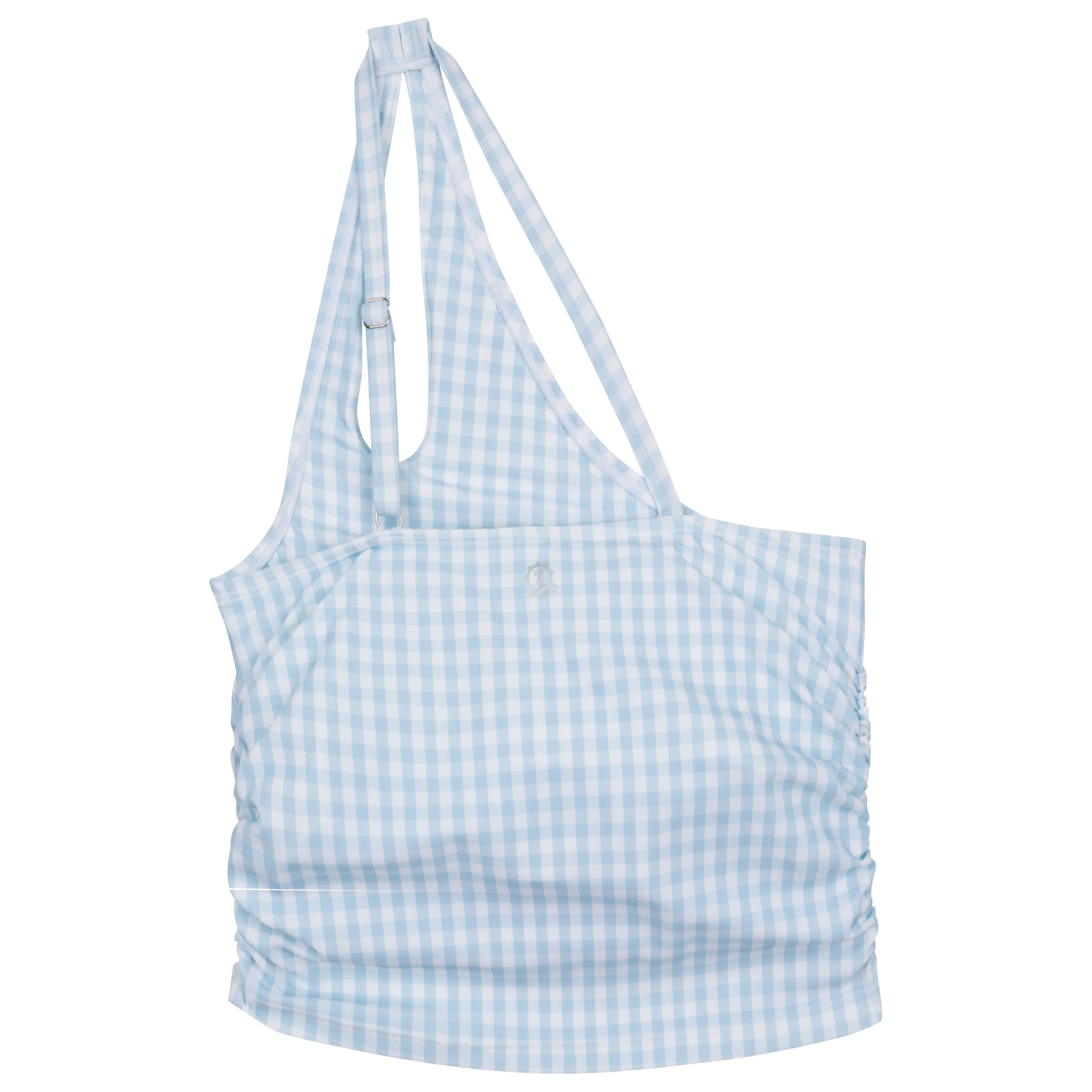 Womens One Shoulder Crop Tankini Top | Blue Gingham