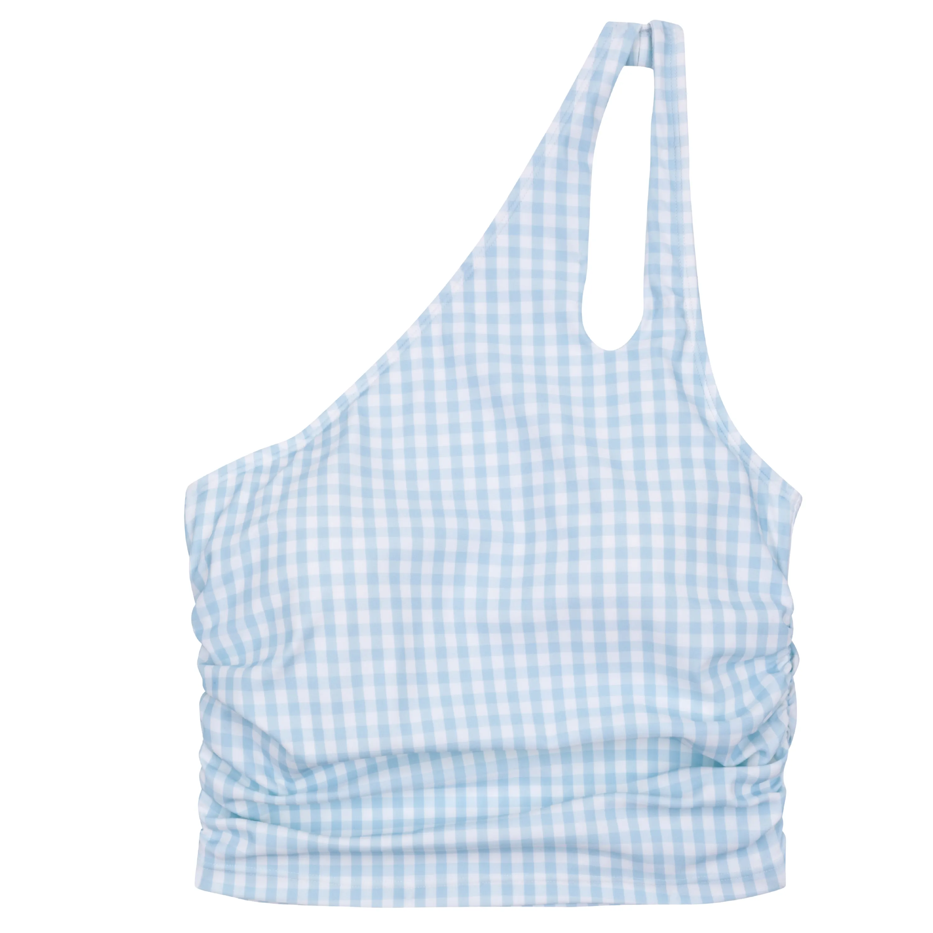 Womens One Shoulder Crop Tankini Top | Blue Gingham