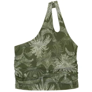 Womens One Shoulder Crop Tankini Top | Hawaiian Rainforest