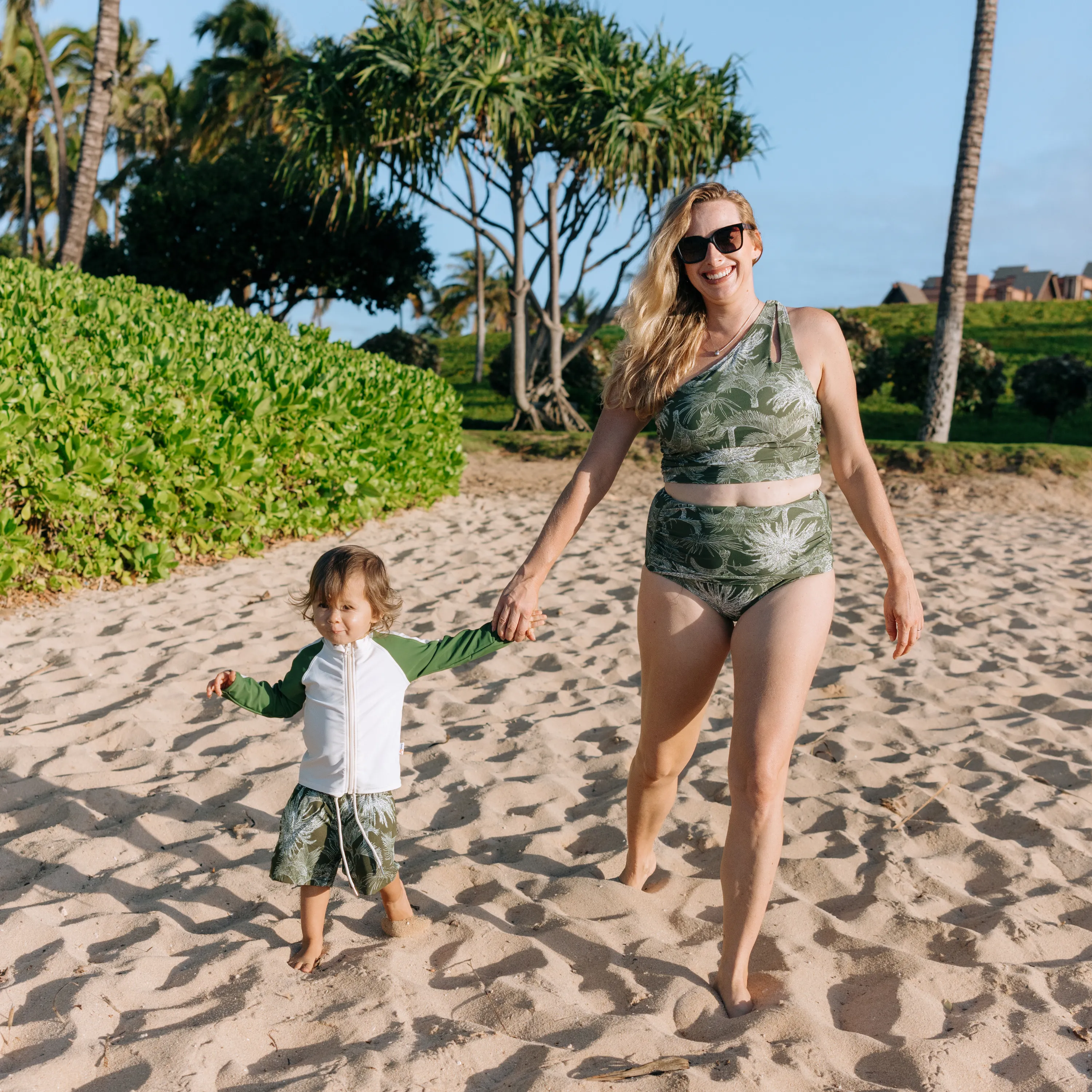 Womens One Shoulder Crop Tankini Top | Hawaiian Rainforest