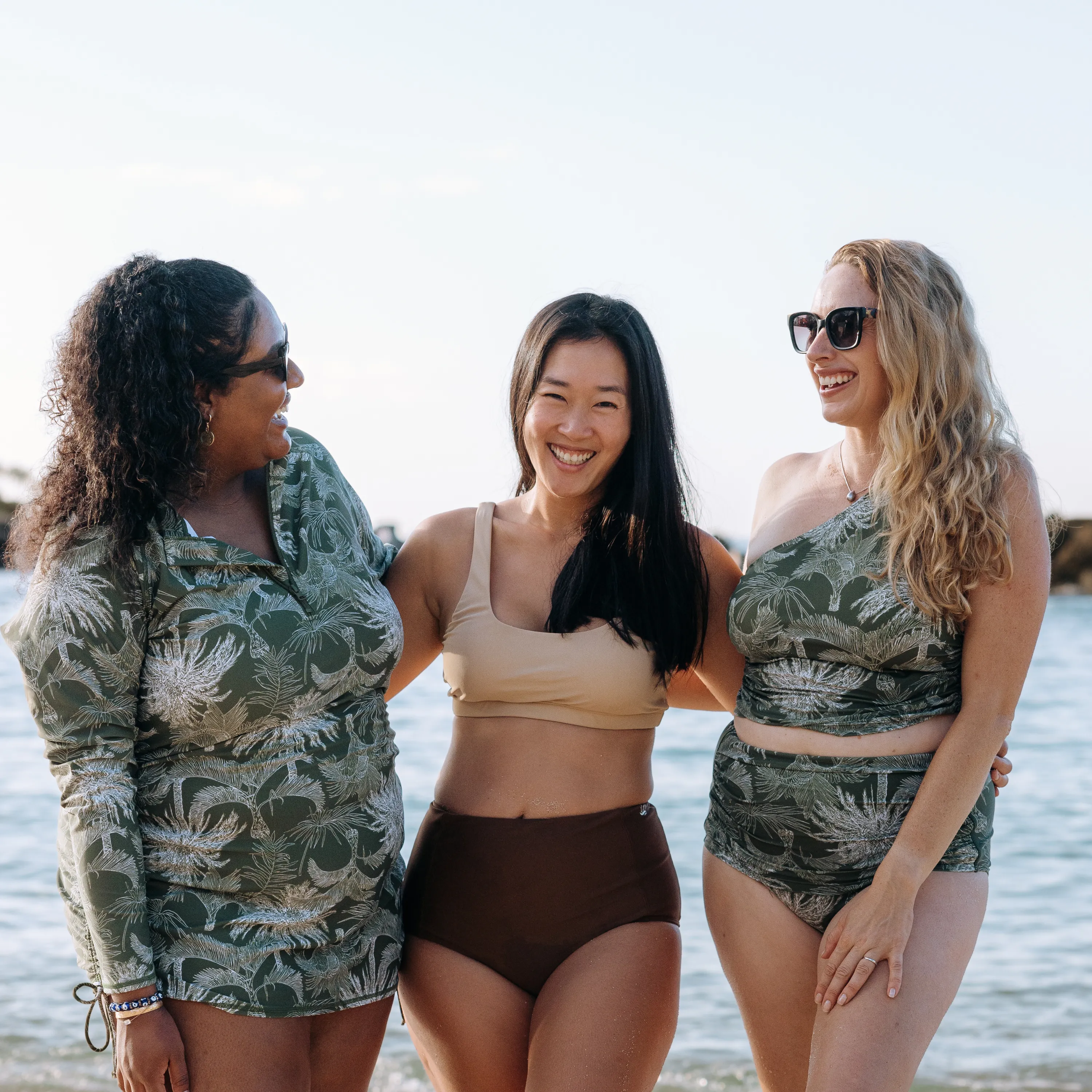 Womens One Shoulder Crop Tankini Top | Hawaiian Rainforest