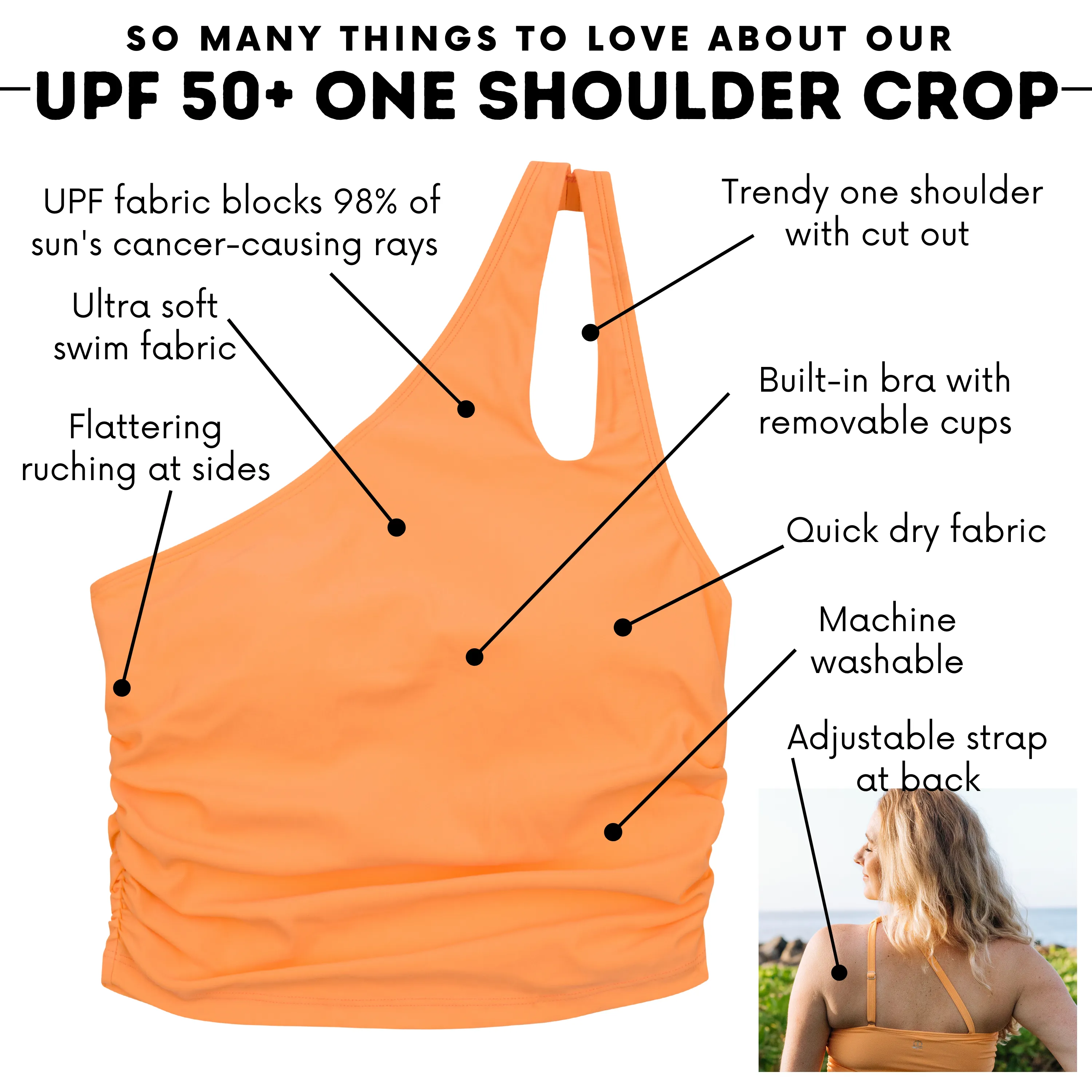 Womens One Shoulder Crop Tankini Top | Paradise Orange