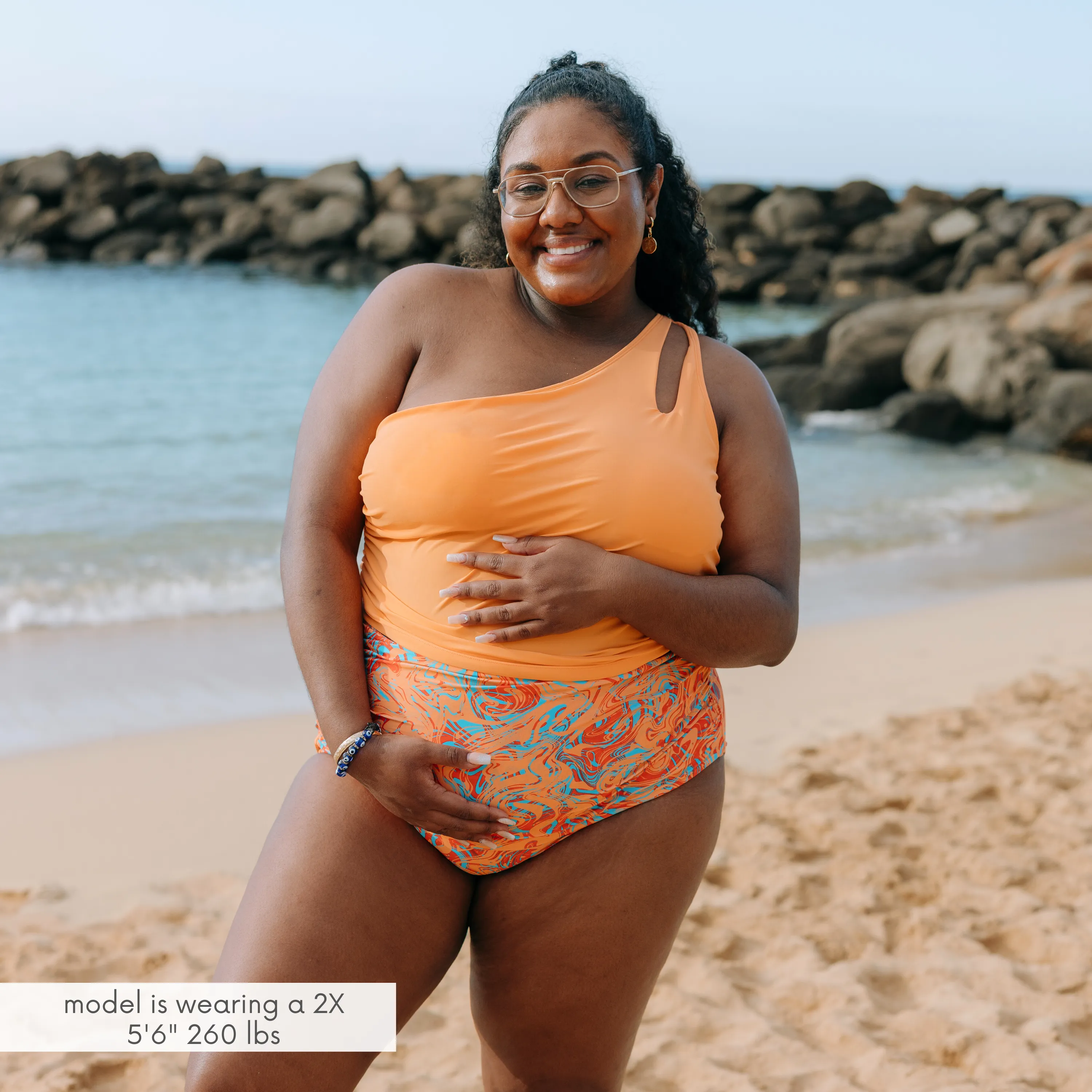 Womens One Shoulder Crop Tankini Top | Paradise Orange