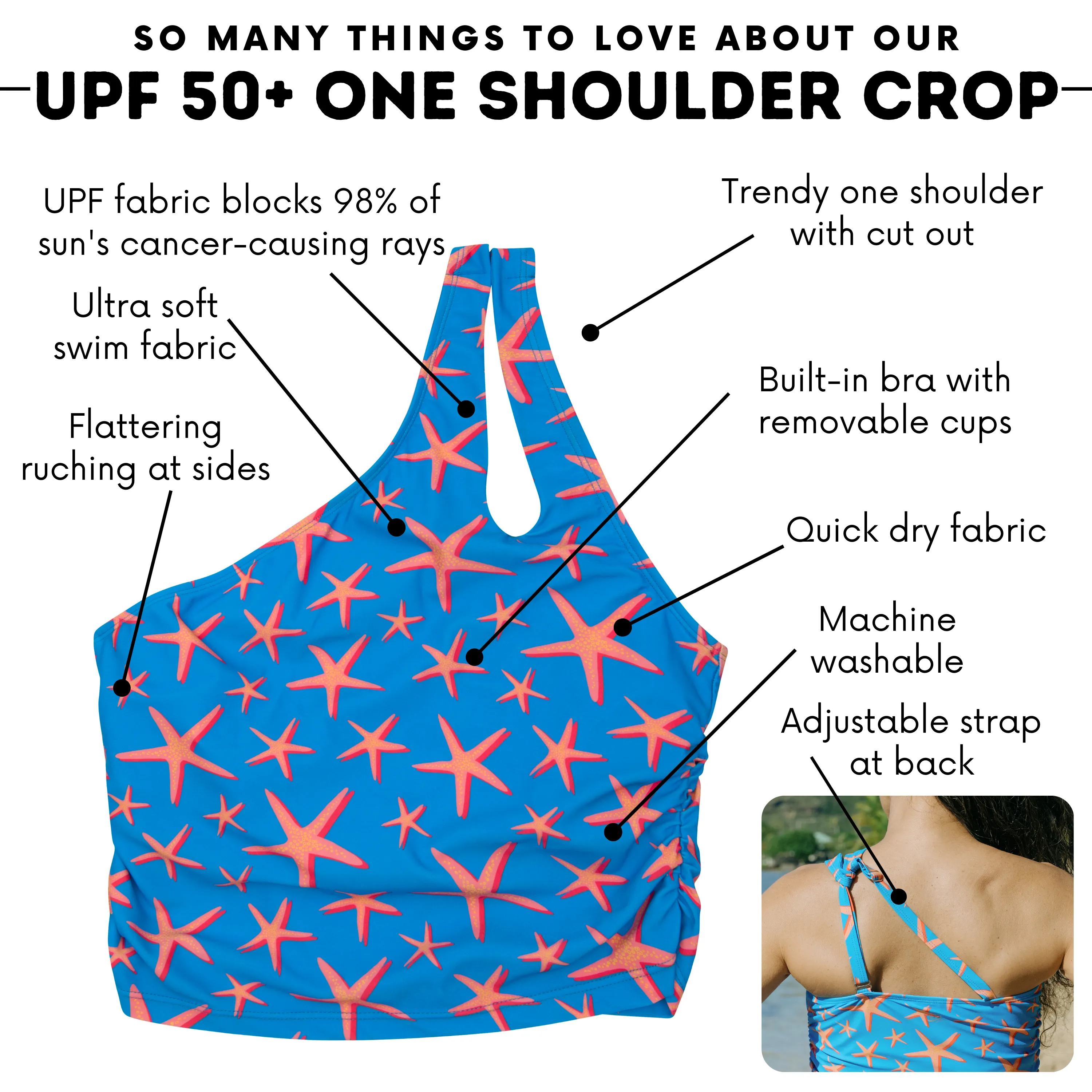 Womens One Shoulder Crop Tankini Top | Starfish