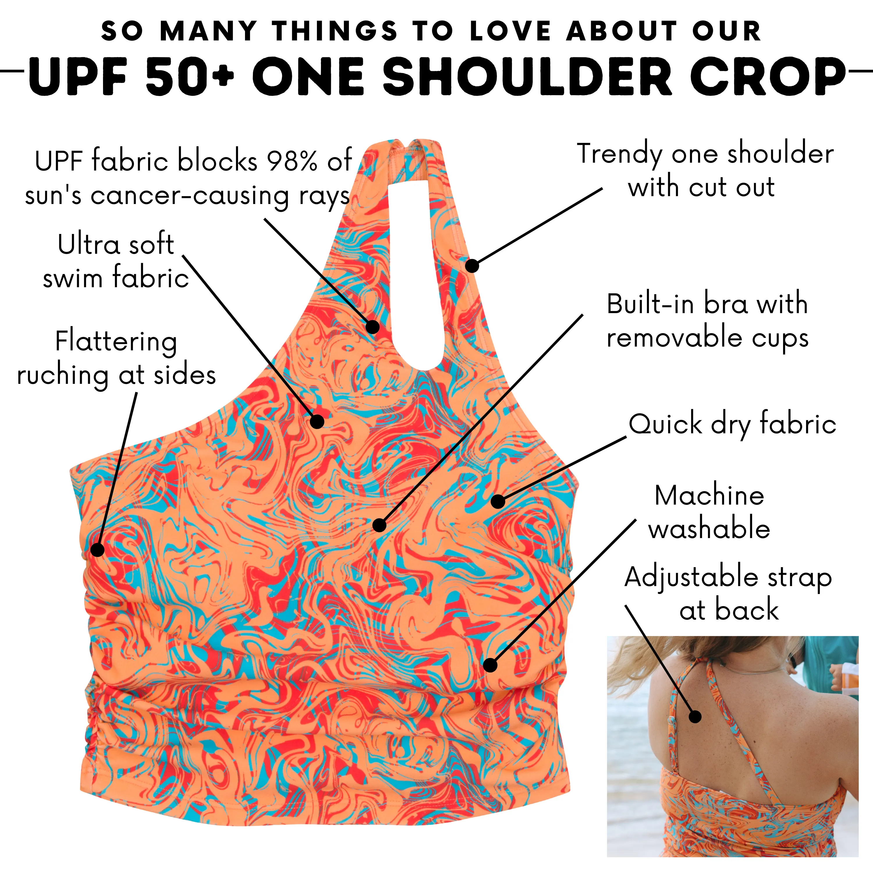 Womens One Shoulder Crop Tankini Top | Swirl