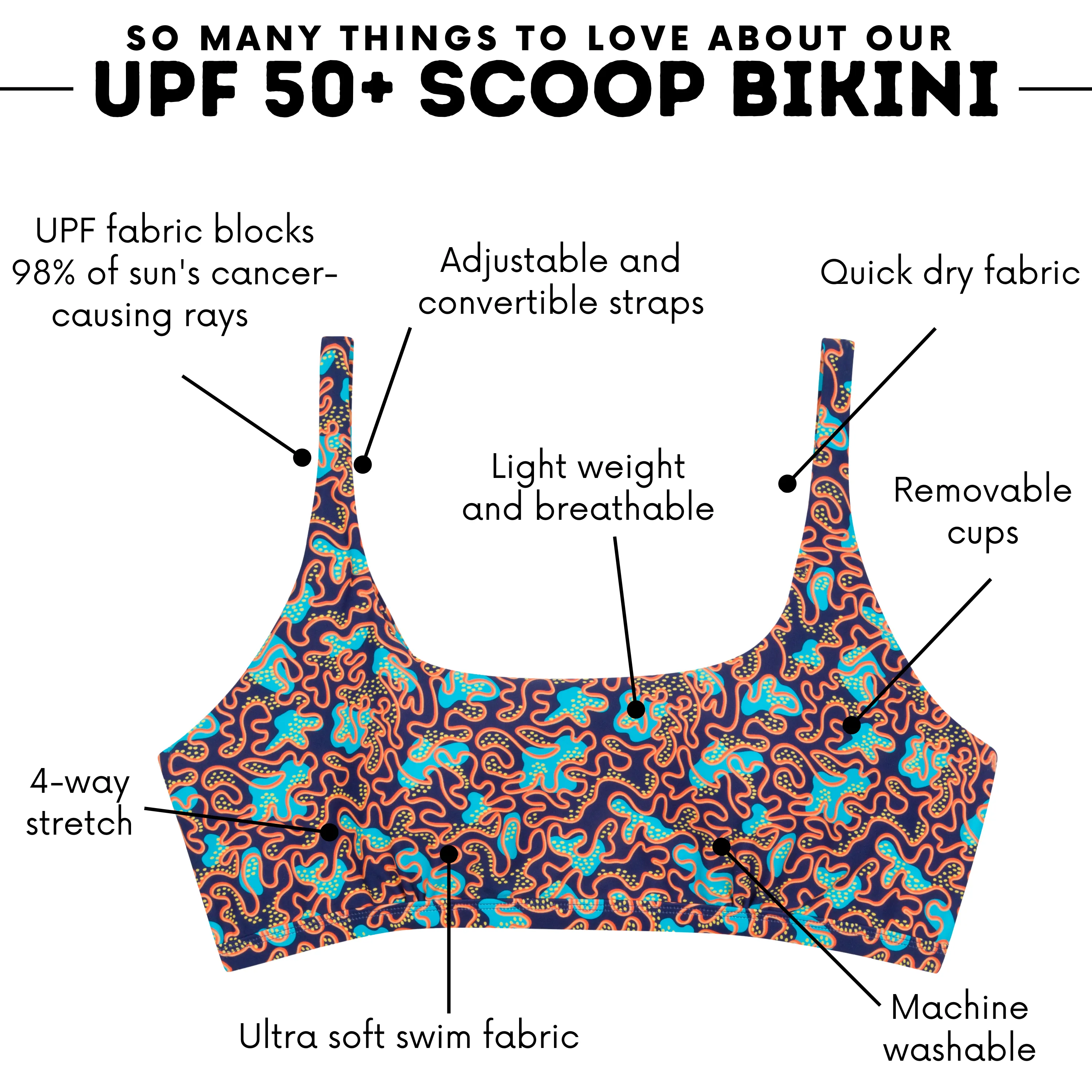 Women's Scoop Neck Bikini Top Plus Size | "Deep Dive"