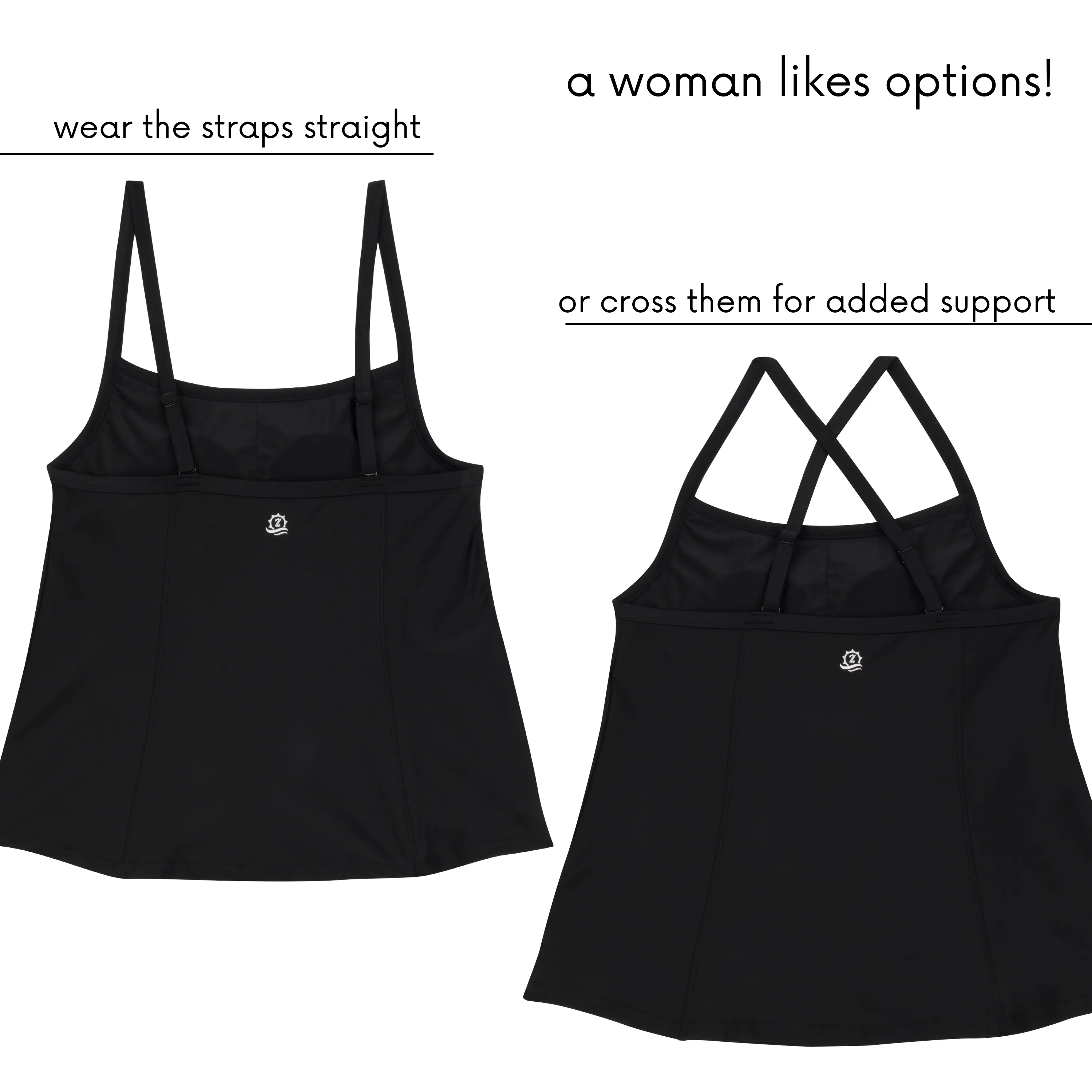 Womens Strappy A-Line Tankini Top | Black