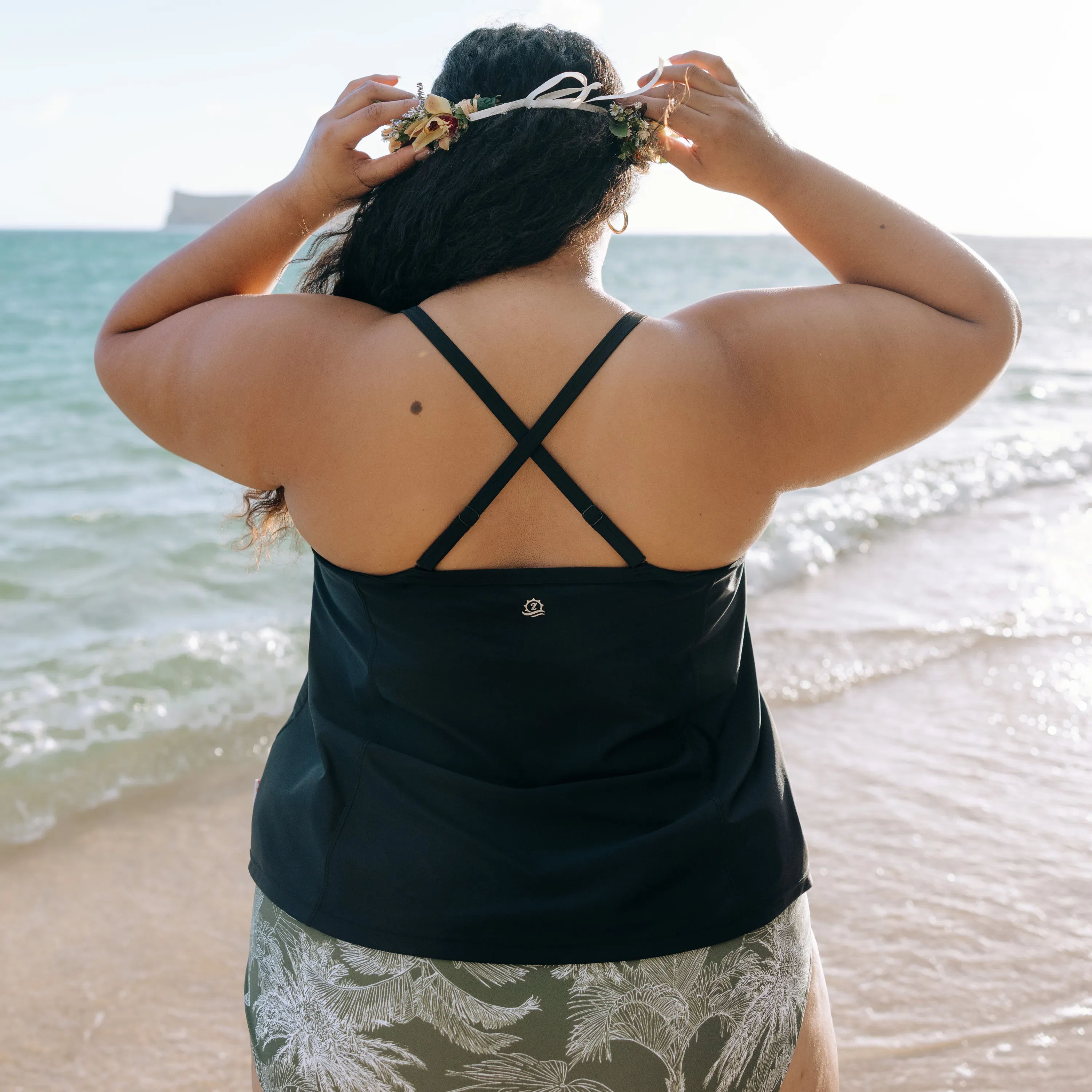 Womens Strappy A-Line Tankini Top | Black