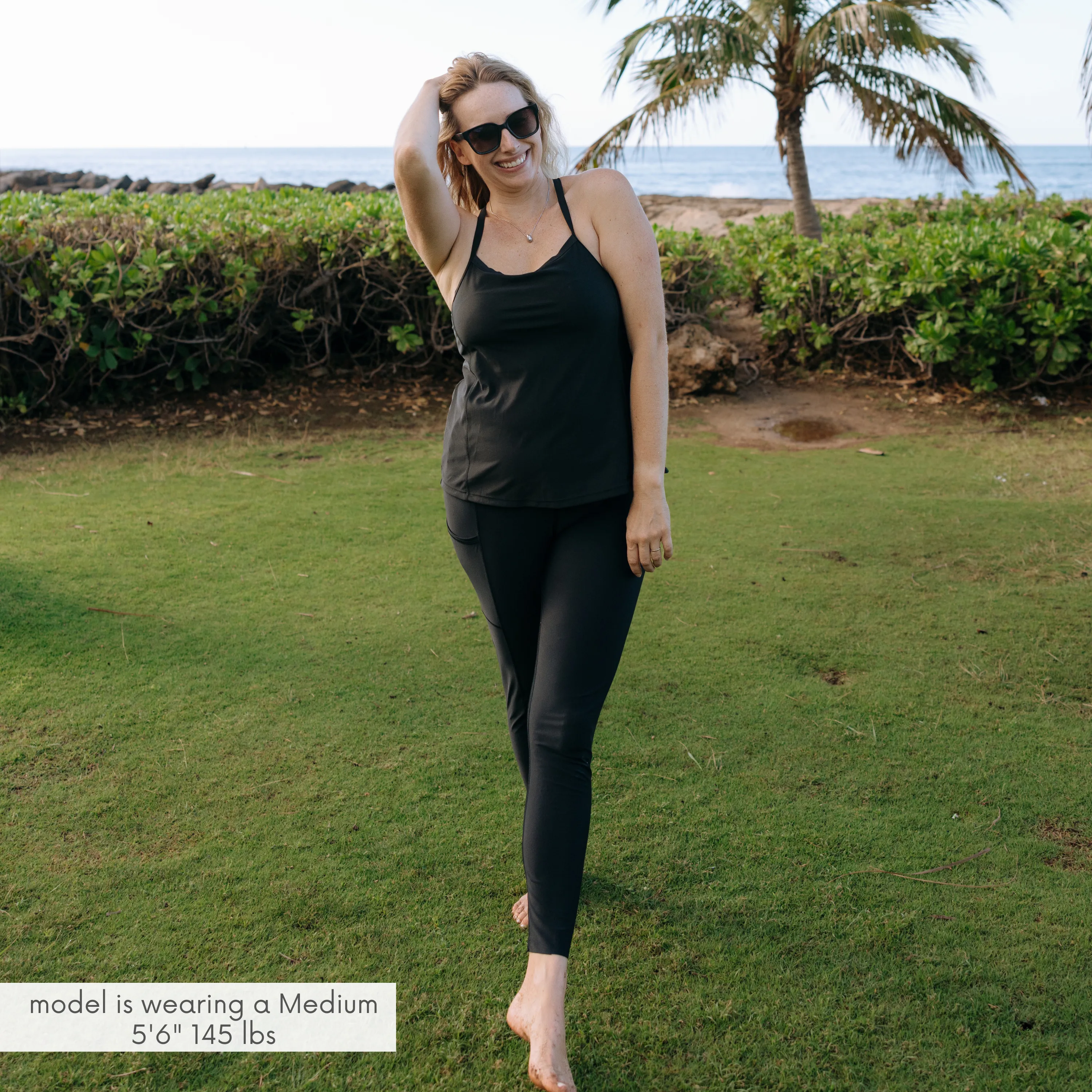 Womens Strappy A-Line Tankini Top | Black