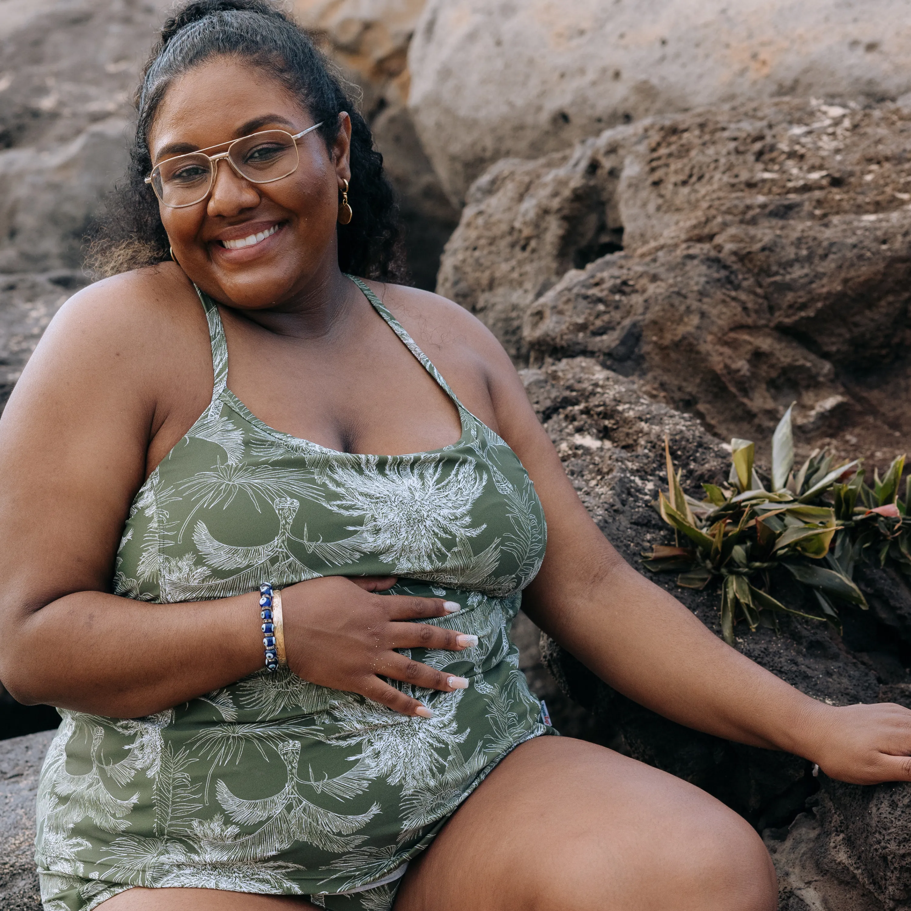 Womens Strappy A-Line Tankini Top | Hawaiian Rainforest