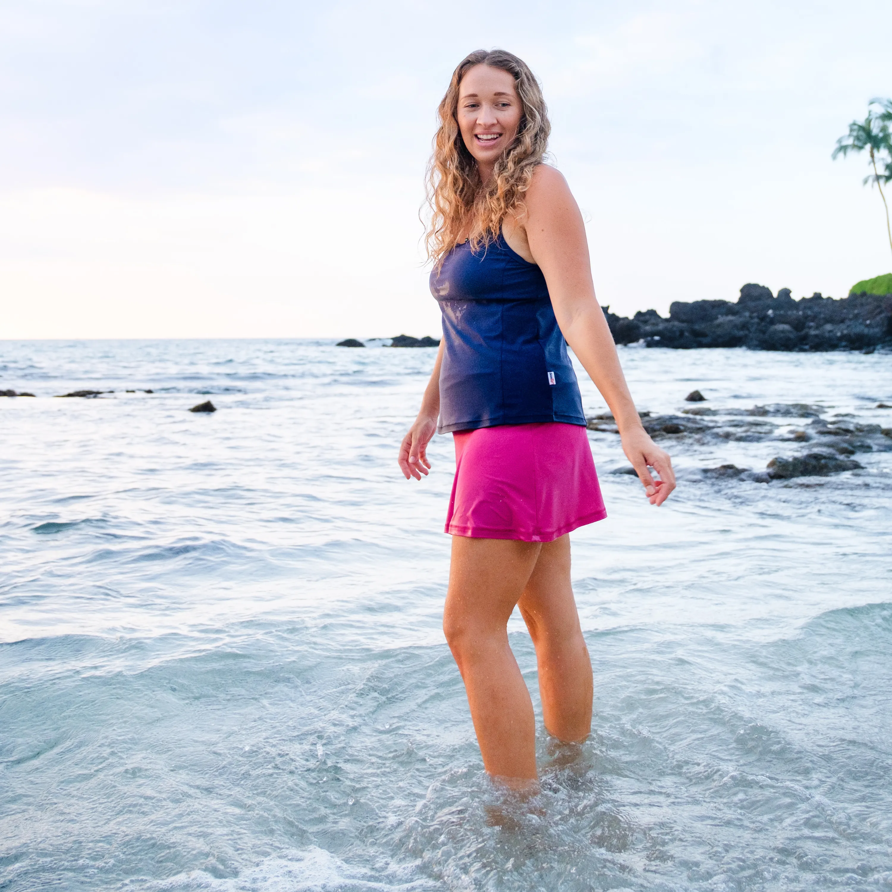 Womens Strappy A-Line Tankini Top | Navy