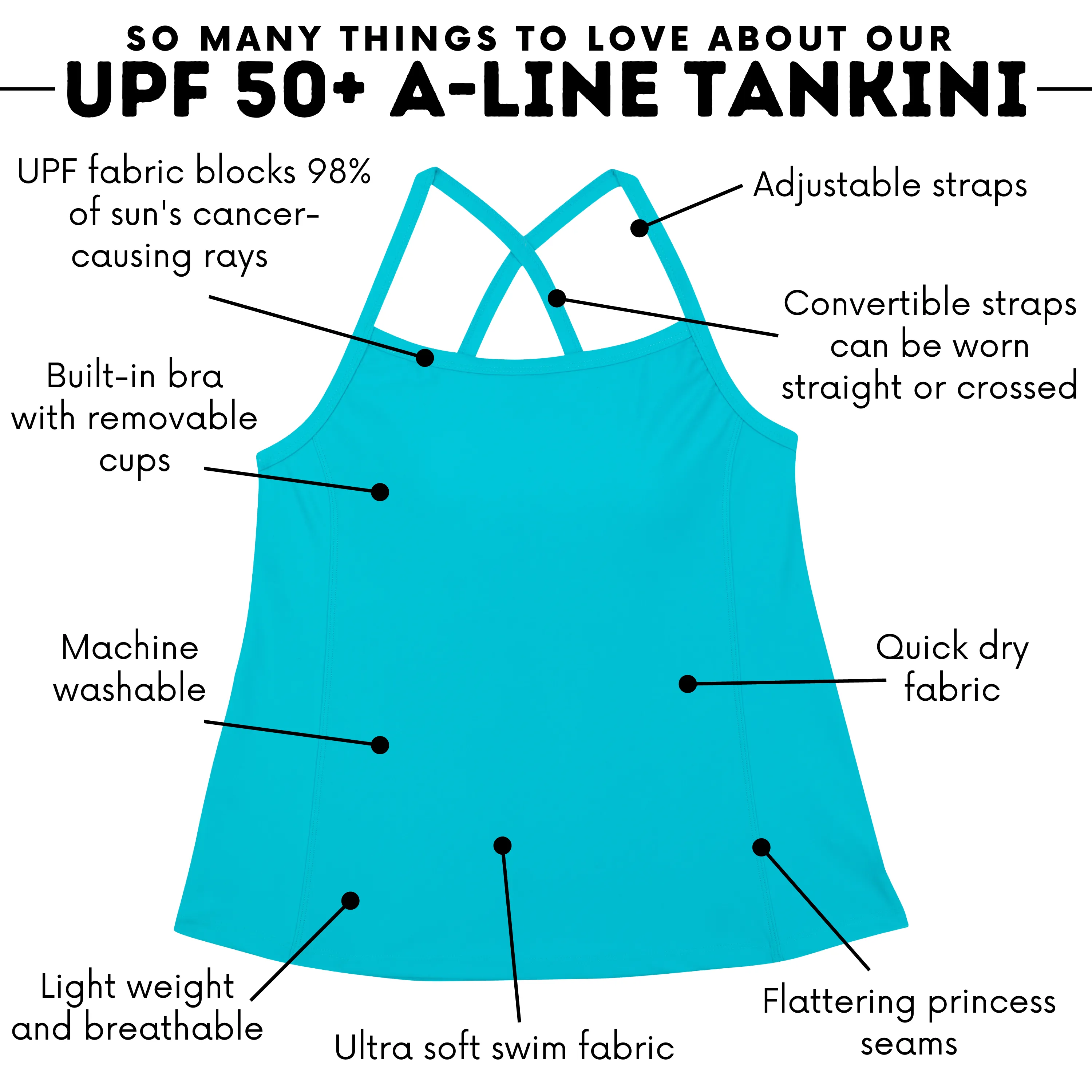 Womens Strappy A-Line Tankini Top | Scuba Blue