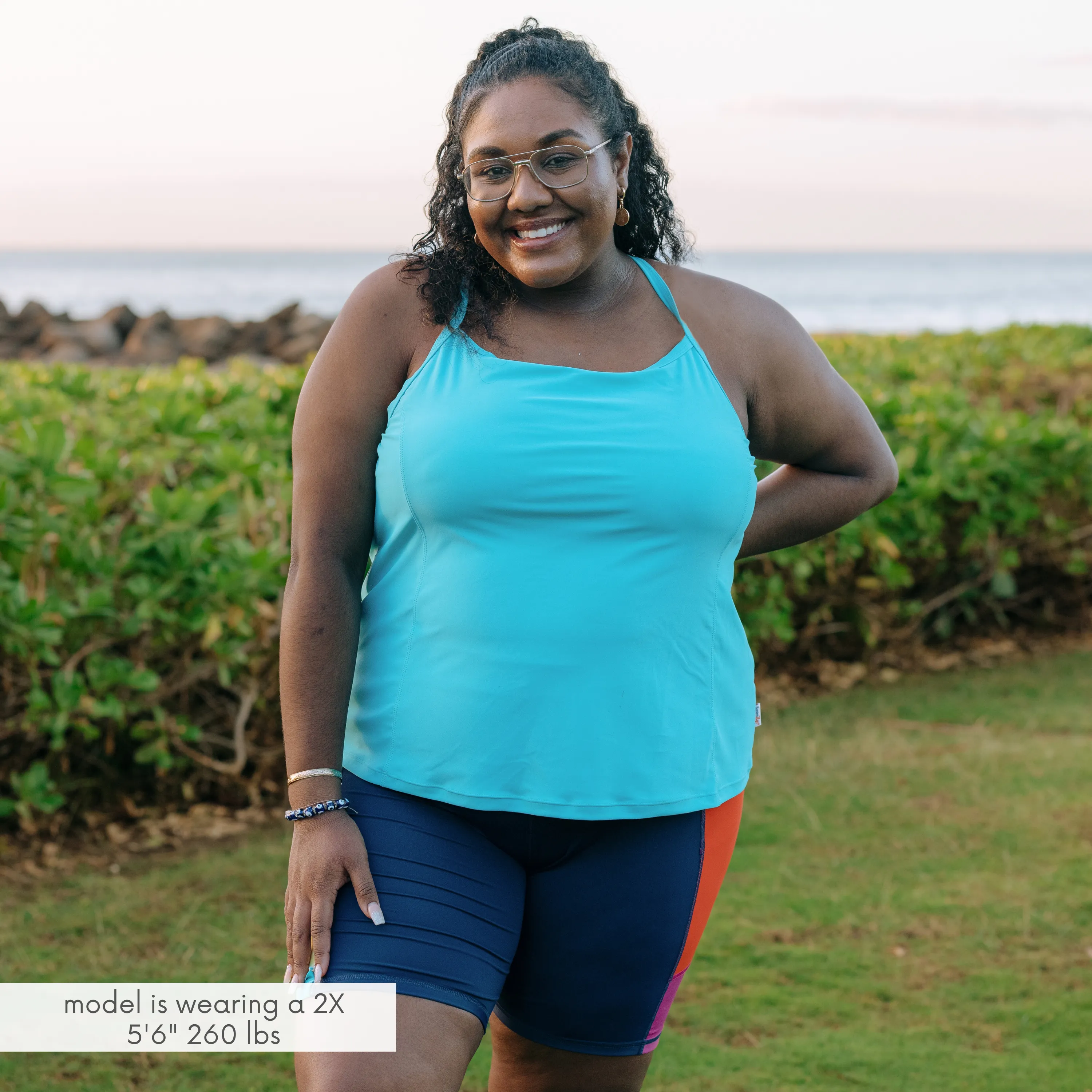 Womens Strappy A-Line Tankini Top | Scuba Blue