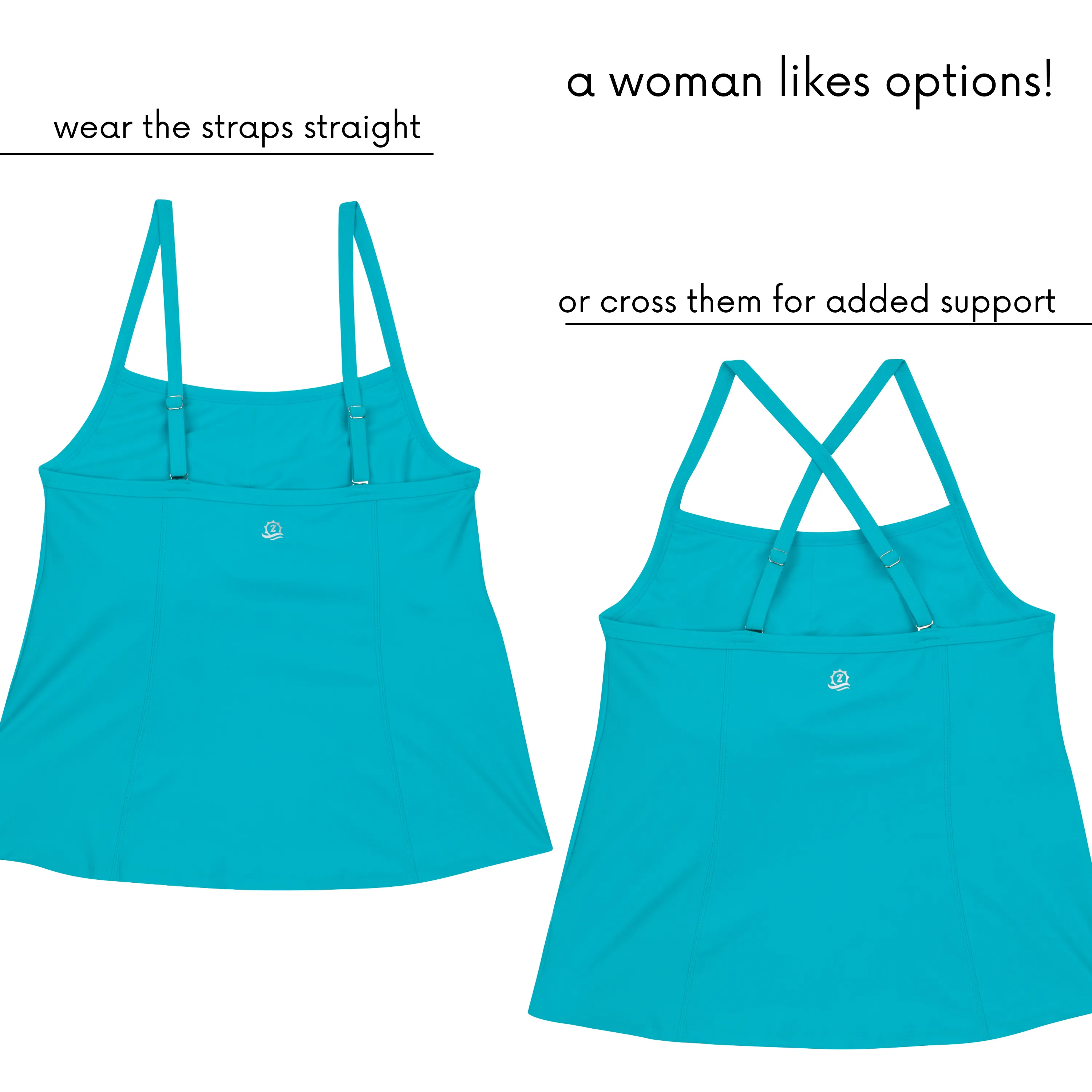 Womens Strappy A-Line Tankini Top | Scuba Blue