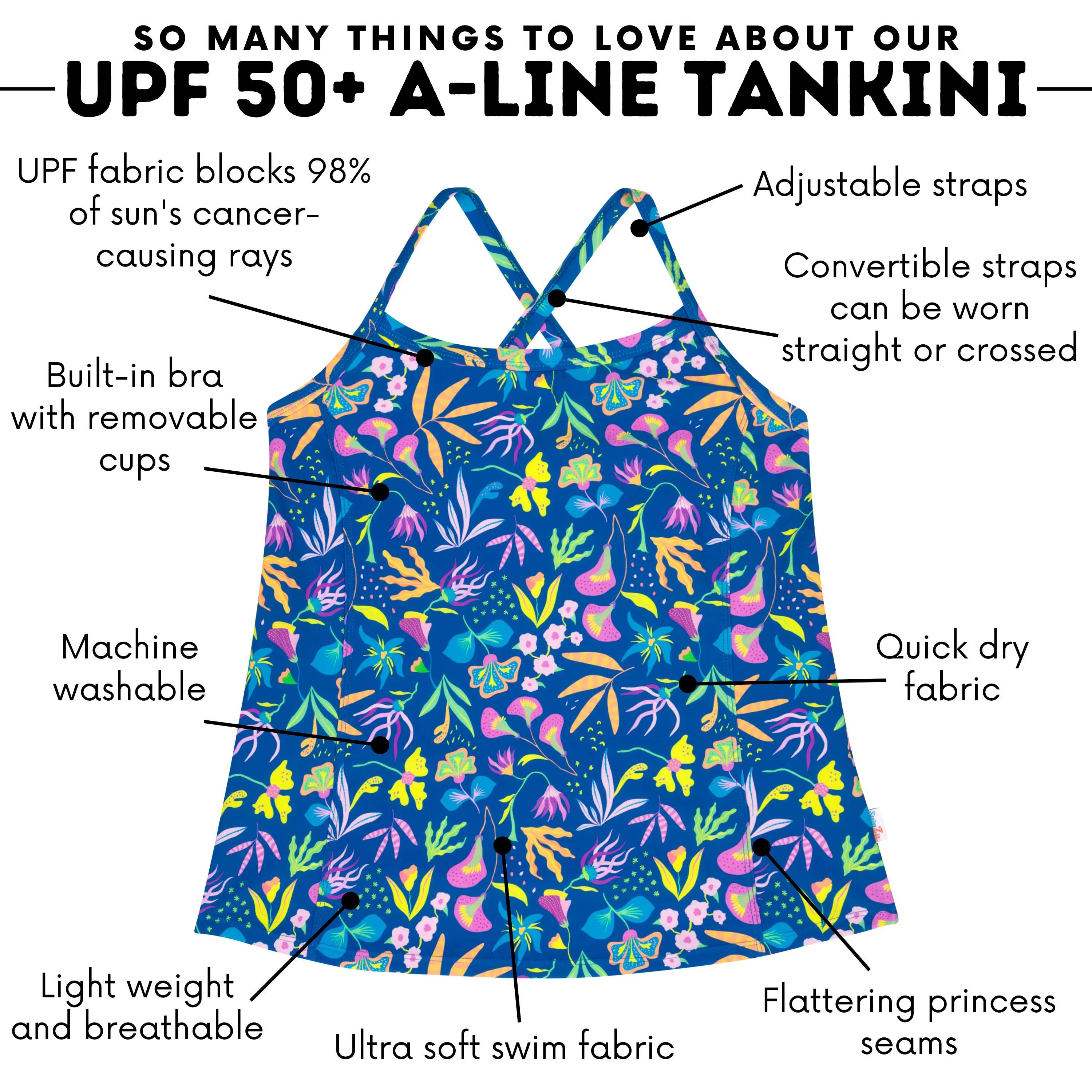 Womens Strappy A-Line Tankini Top | Tropadelic