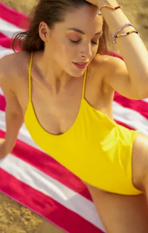 Yellow Ring Straps One Piece Swimsuit